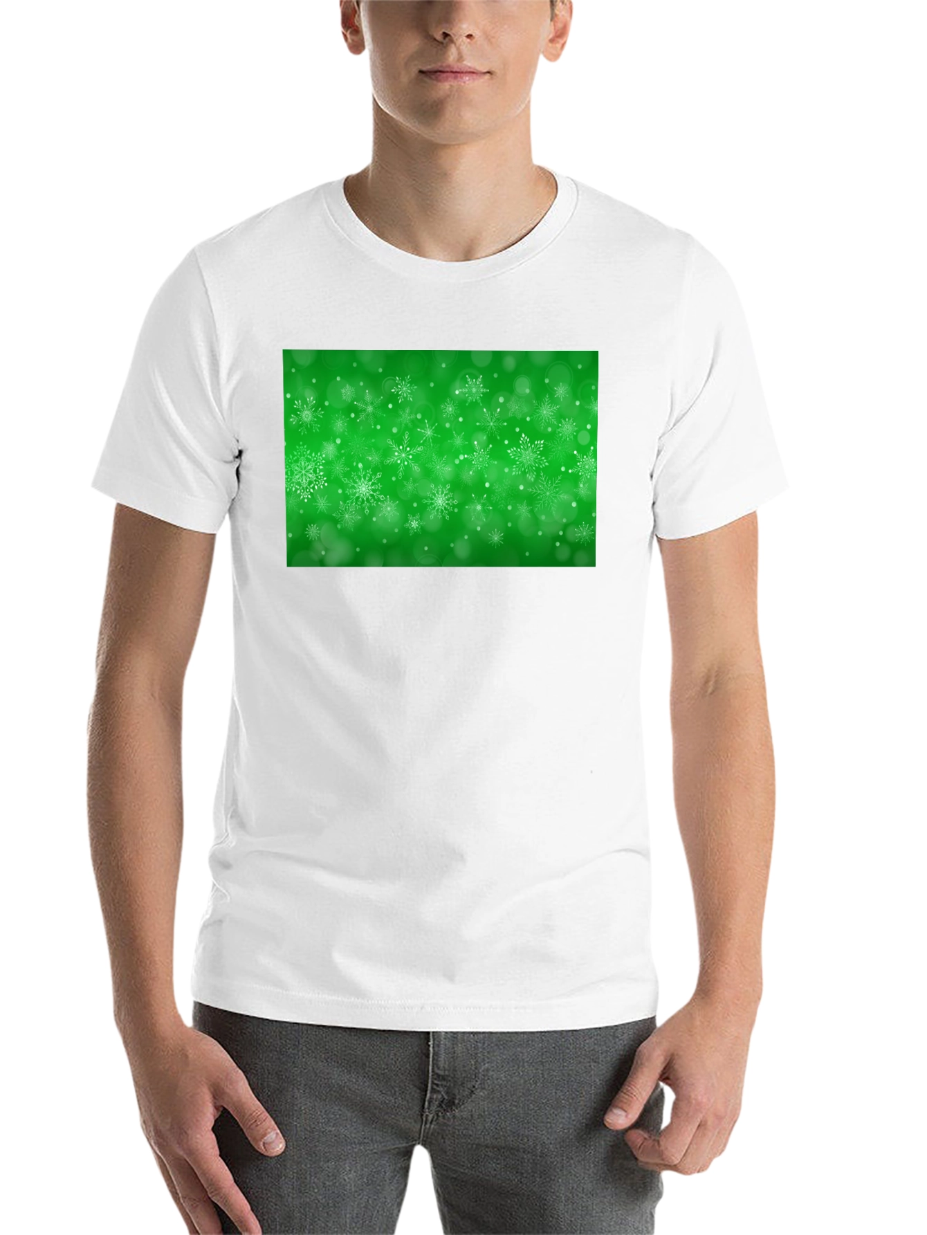 Black Snowflake Festive Green Holiday T-Shirt view 14