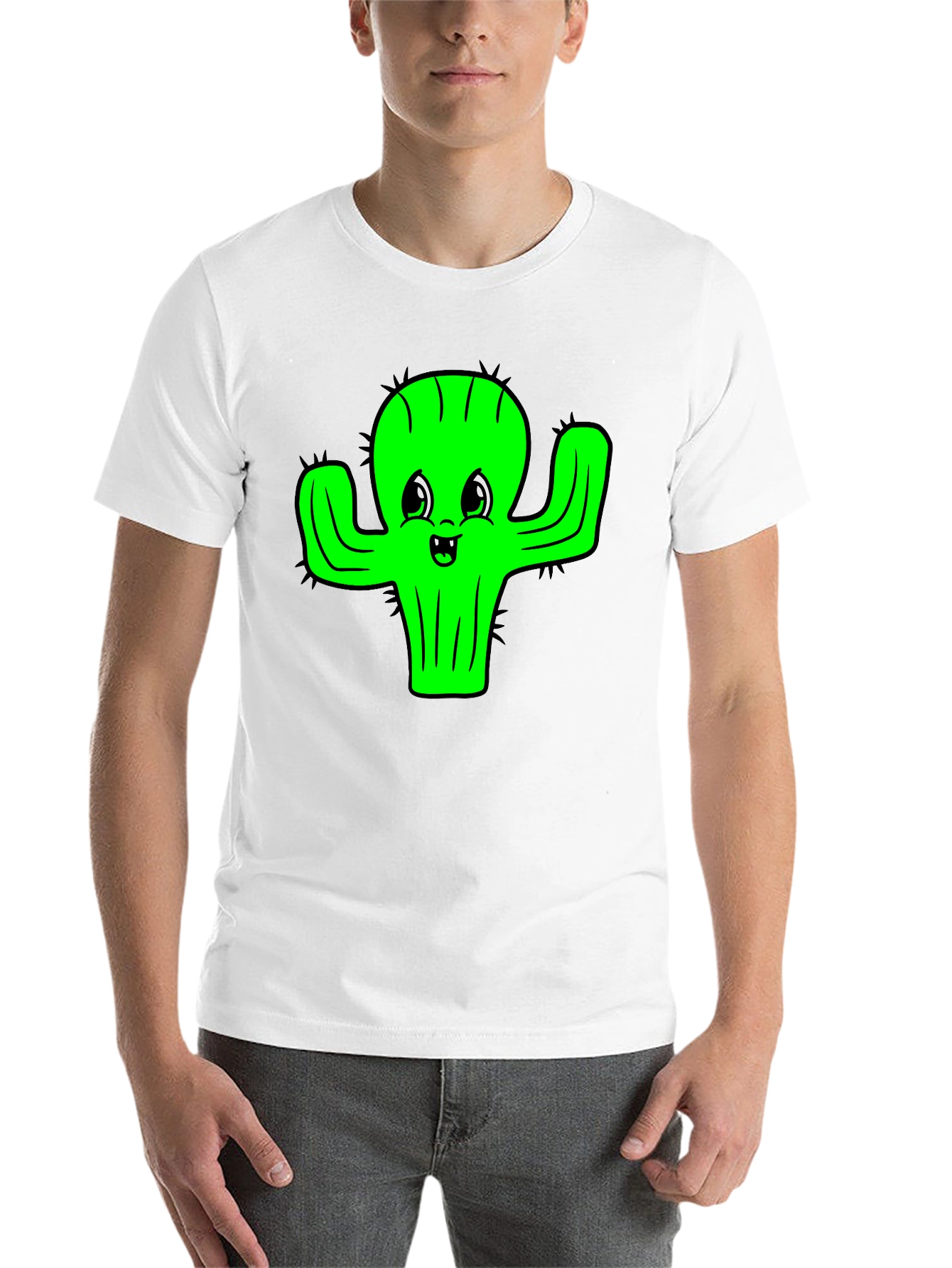 Cute Cactus Graphic Tee - Black Cotton T-Shirt - 14