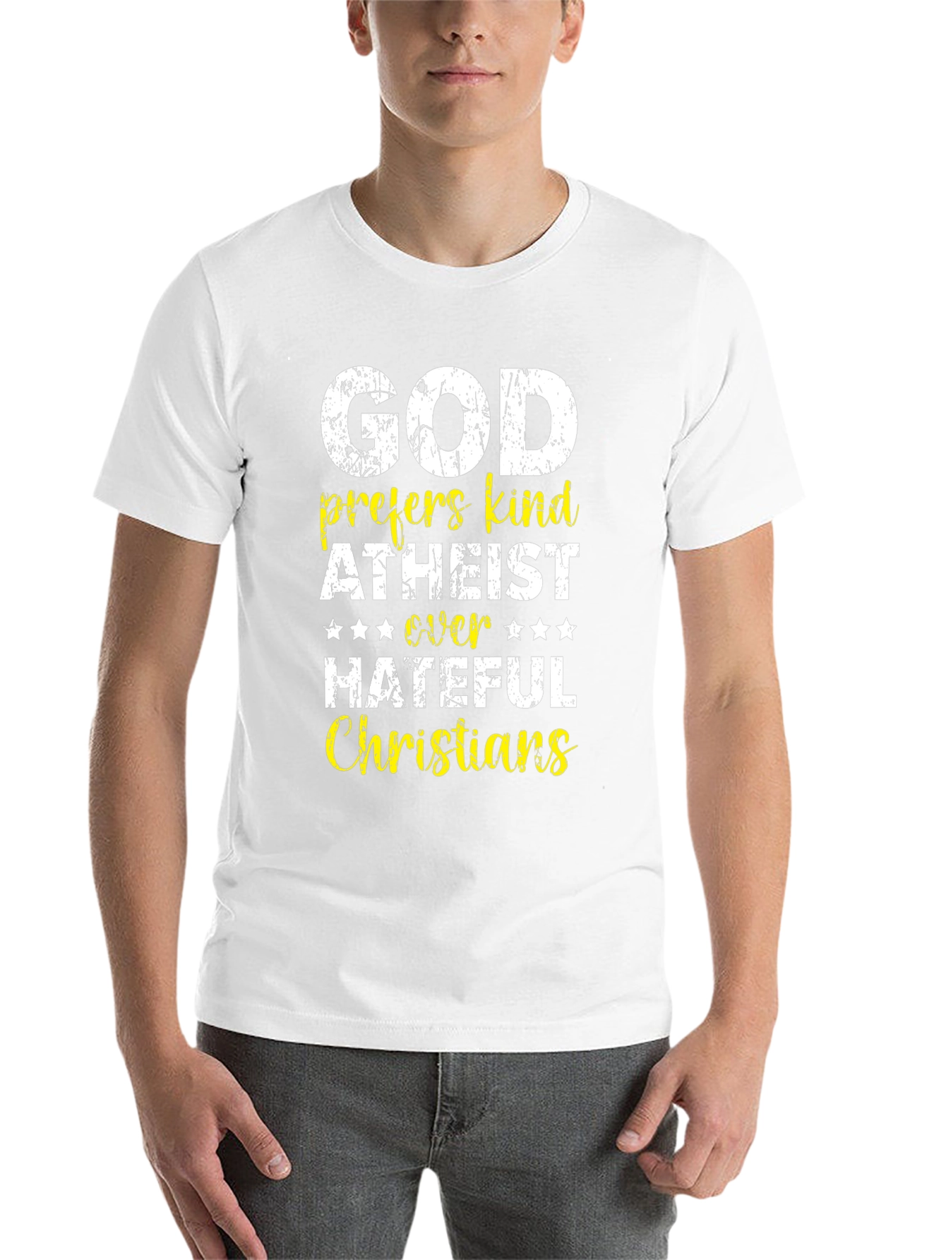 Black God Prefers Kind Atheist T-Shirt view 14