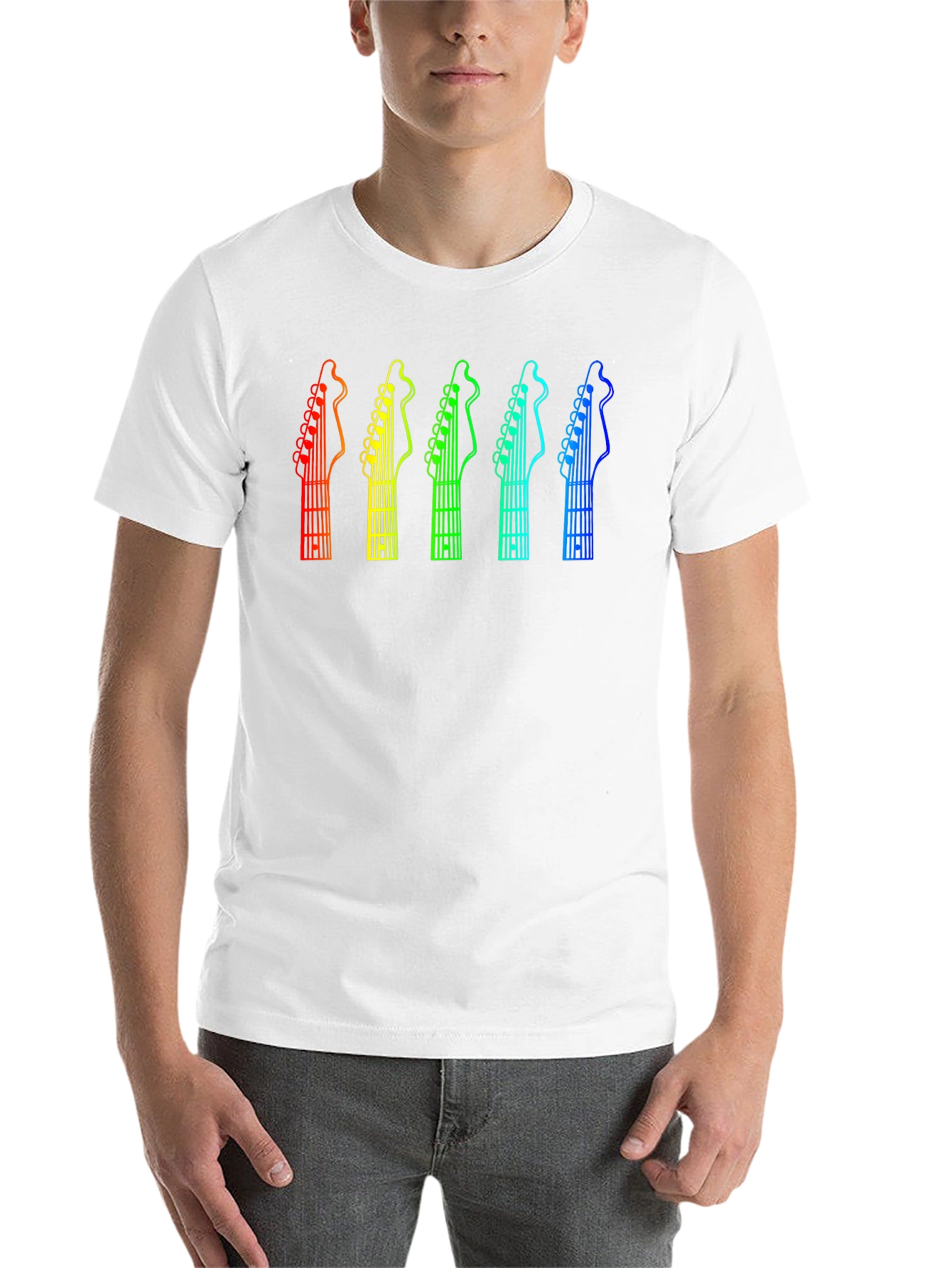 Black Rainbow Guitar Headstock T-Shirt - Music Lover Tee view 14