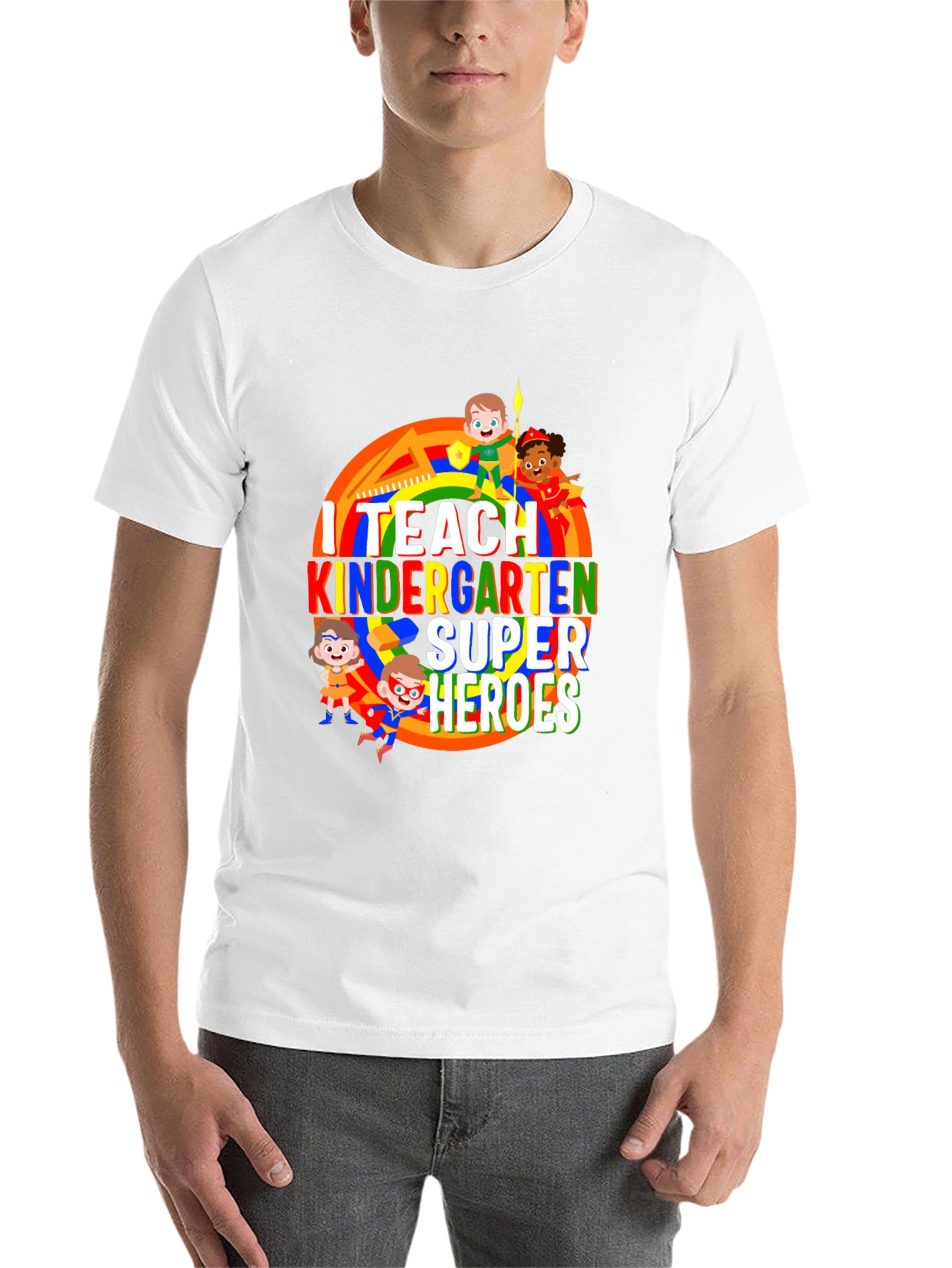 I Teach Kindergarten Super Heroes Black T-Shirt - 14