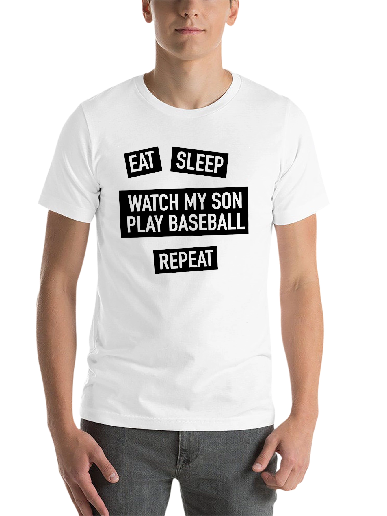 Black Eat Sleep Watch My Son Play Baseball Men's T-Shirt view 14