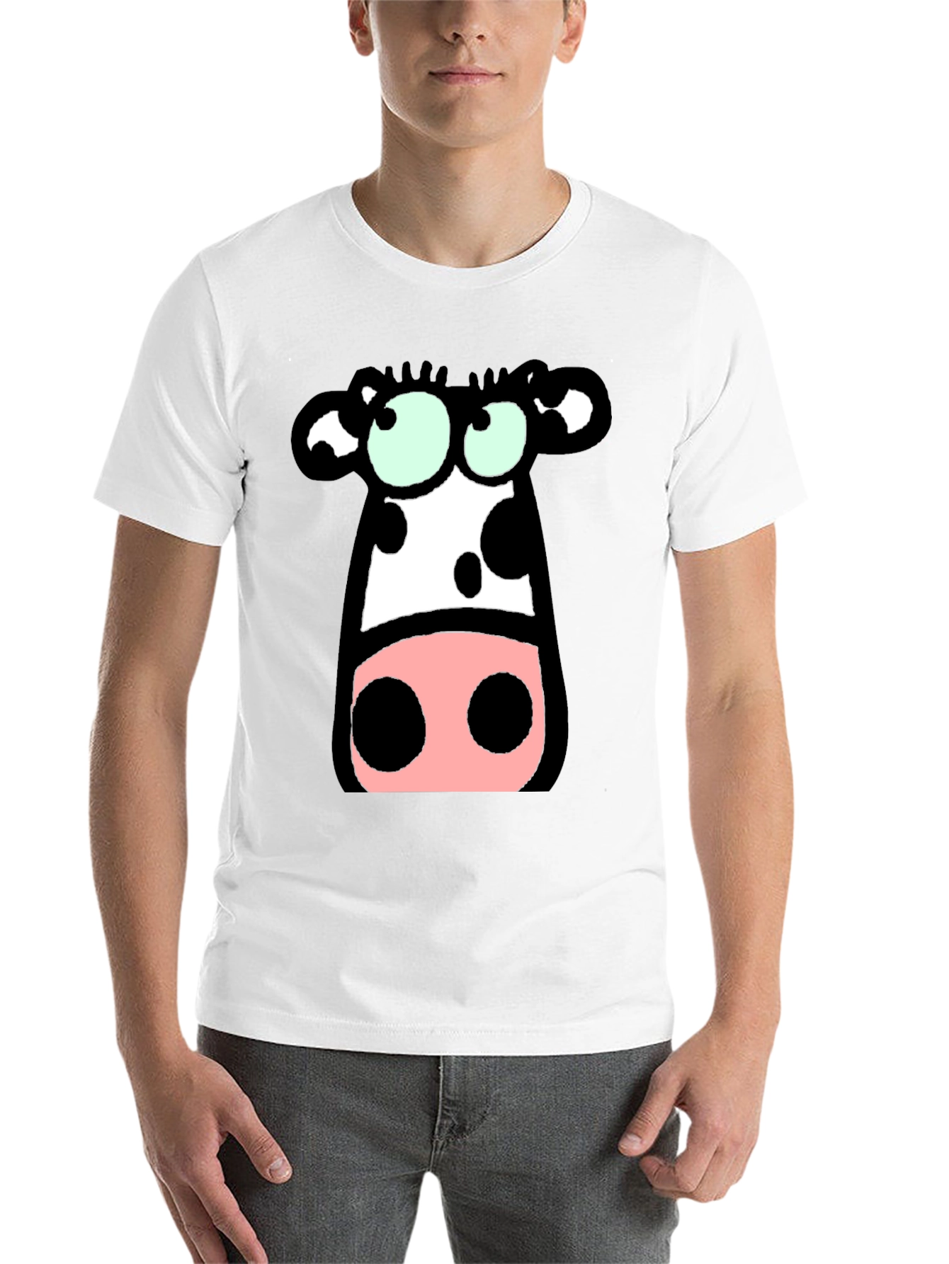 Black Cartoon Cow Graphic Tee - Black Cotton T-Shirt view 14