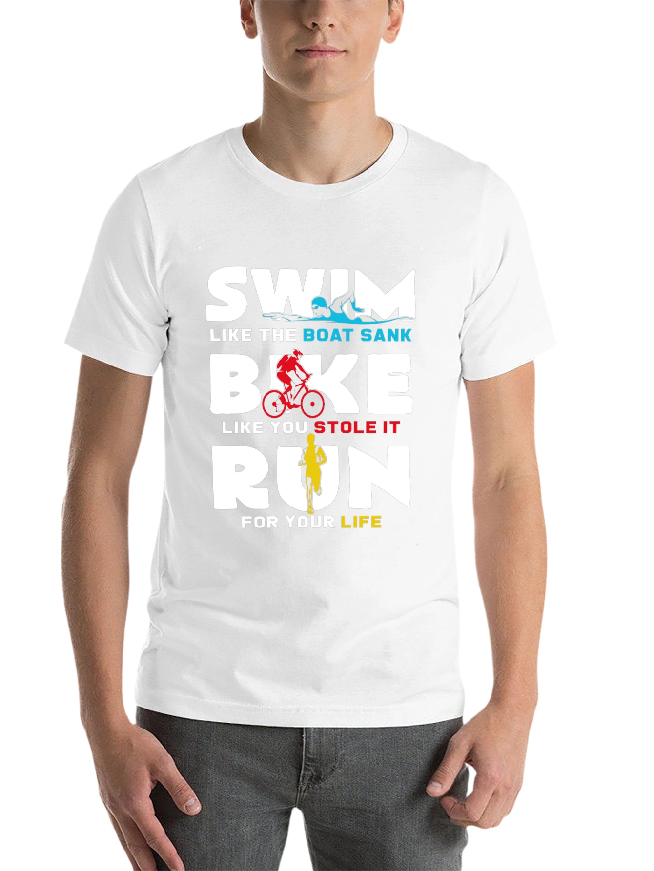 Black Swim Bike Run T-Shirt - Triathlon Training Tee view 14