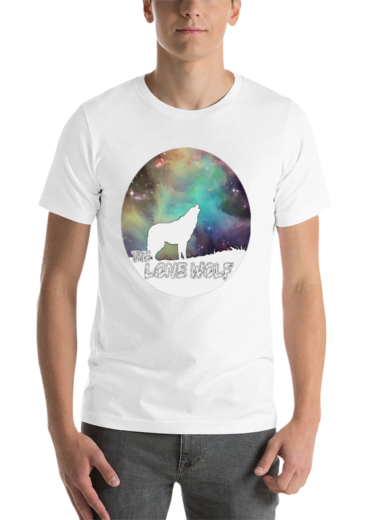 Black Lone Wolf Graphic Tee - Galaxy Design Black T-Shirt view 14