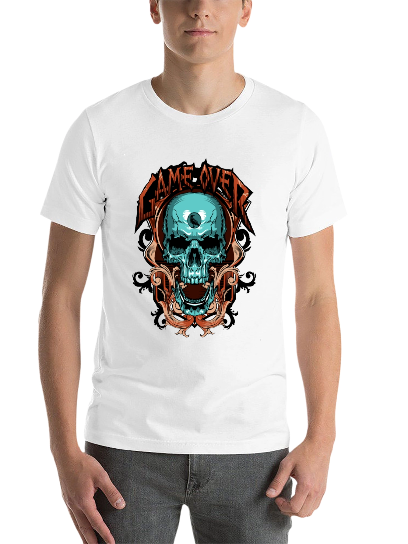 Black Game Over Skull Graphic Black T-Shirt view 14