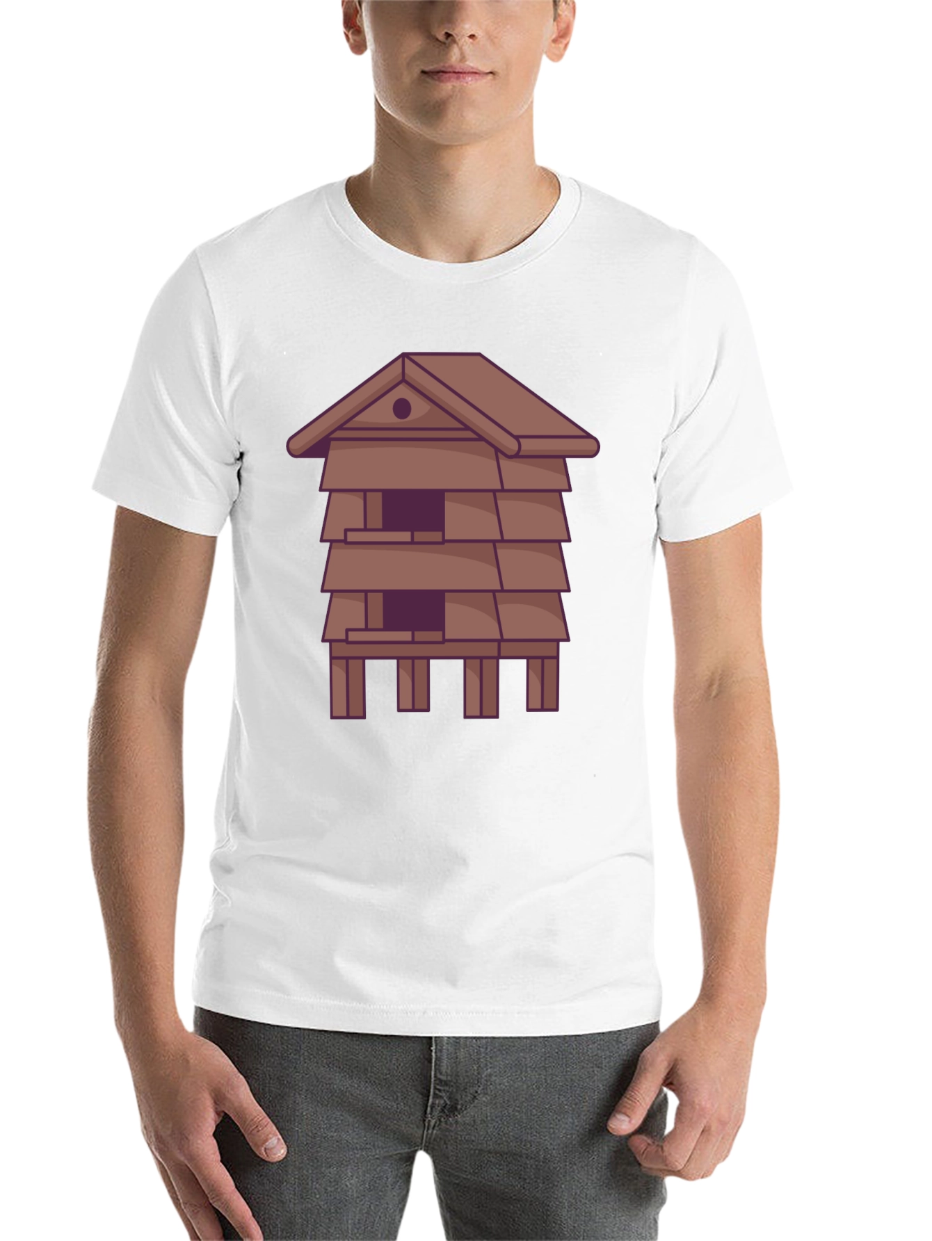 Black Unique T-Shirt with Stylized House Graphic view 14