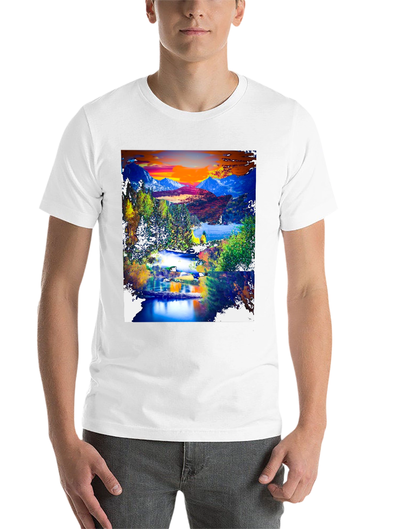 Black Nature's Canvas Tee: Mountain Lake Design view 14