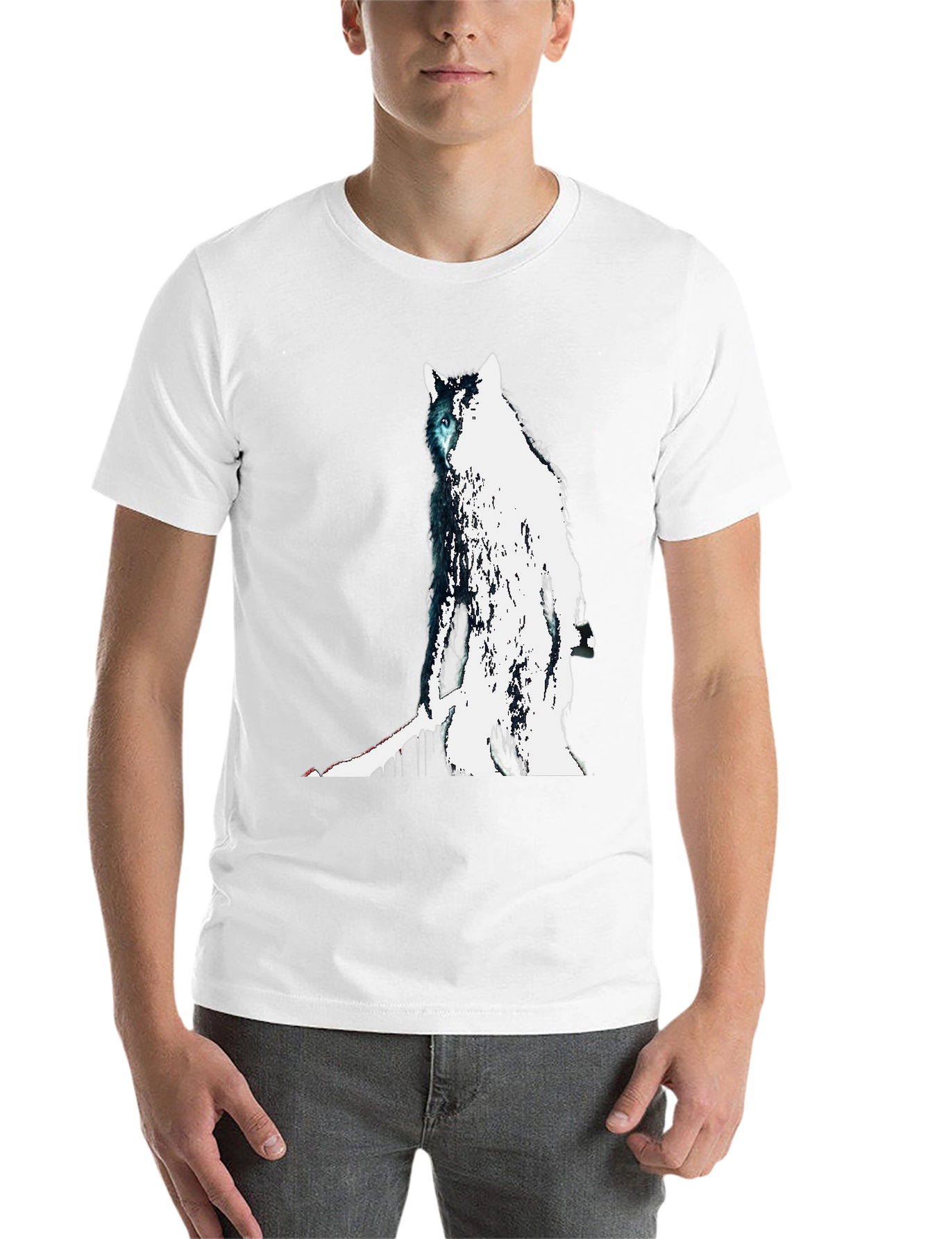 Black Wolf Graphic Print Tee - Men's Black T-Shirt view 14