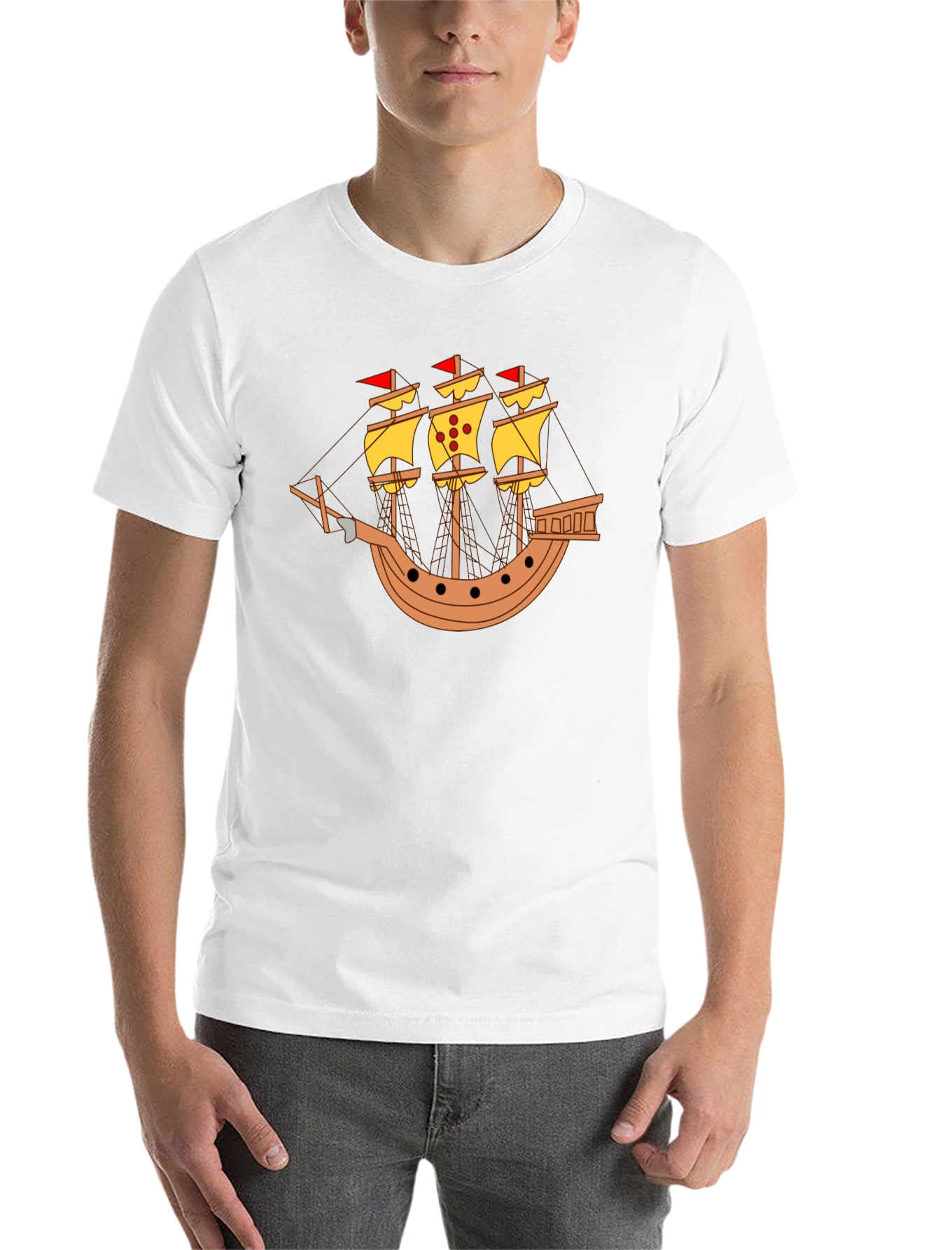 Black Black T-Shirt with Pirate Ship Design view 14