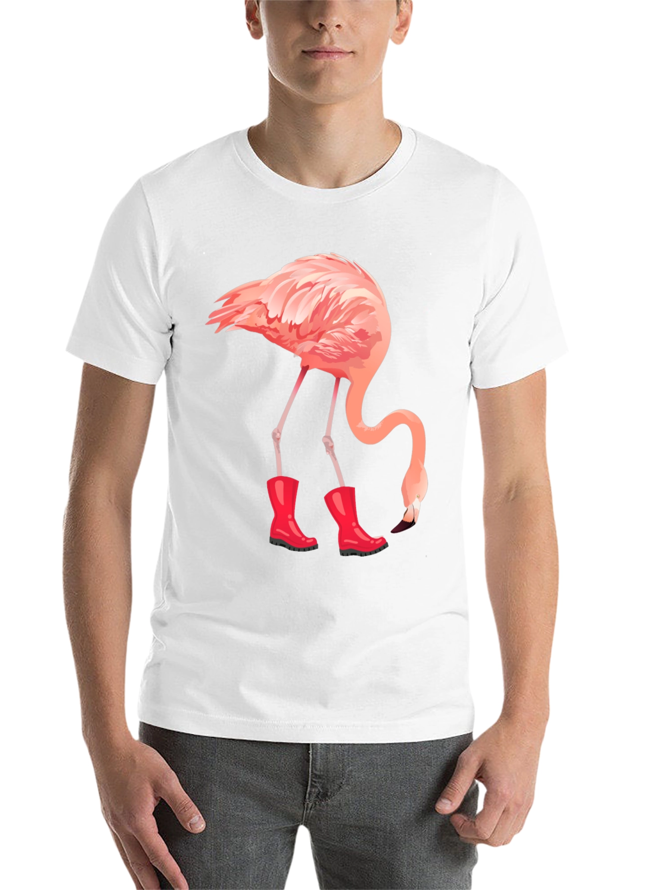 Black Flamingo in Boots Graphic Tee - Quirky Unisex T-Shirt view 14