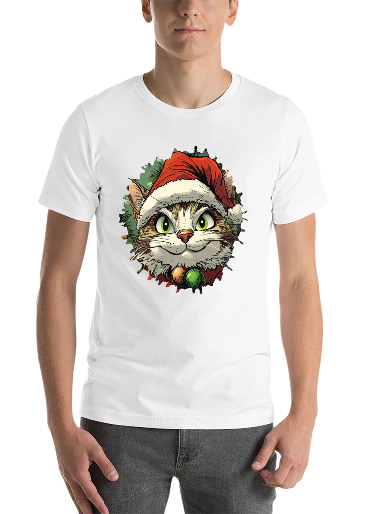 Black Festive Cat T-Shirt - Holiday Cheer view 14