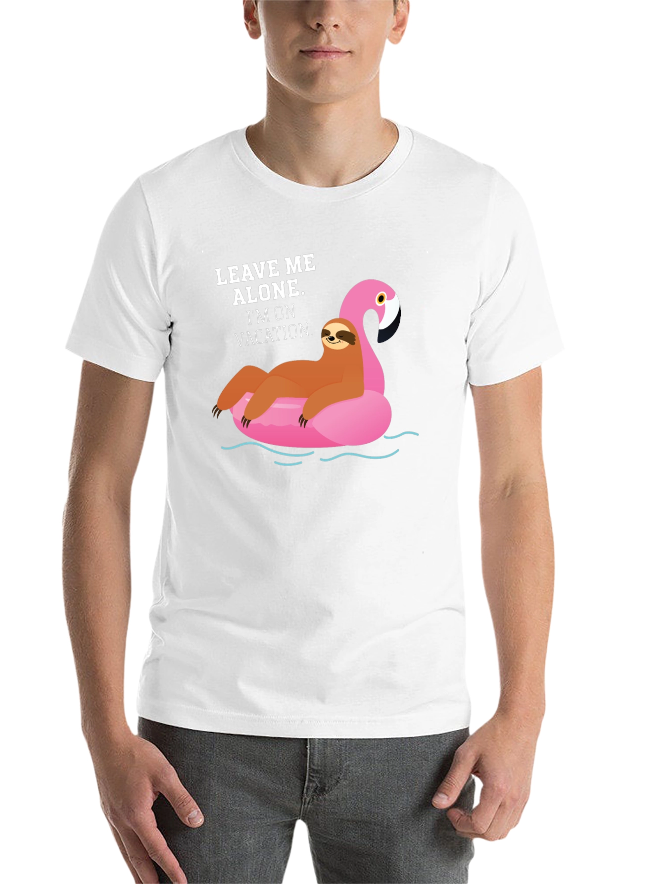 Black Vacation Sloth Flamingo Graphic T-Shirt view 14