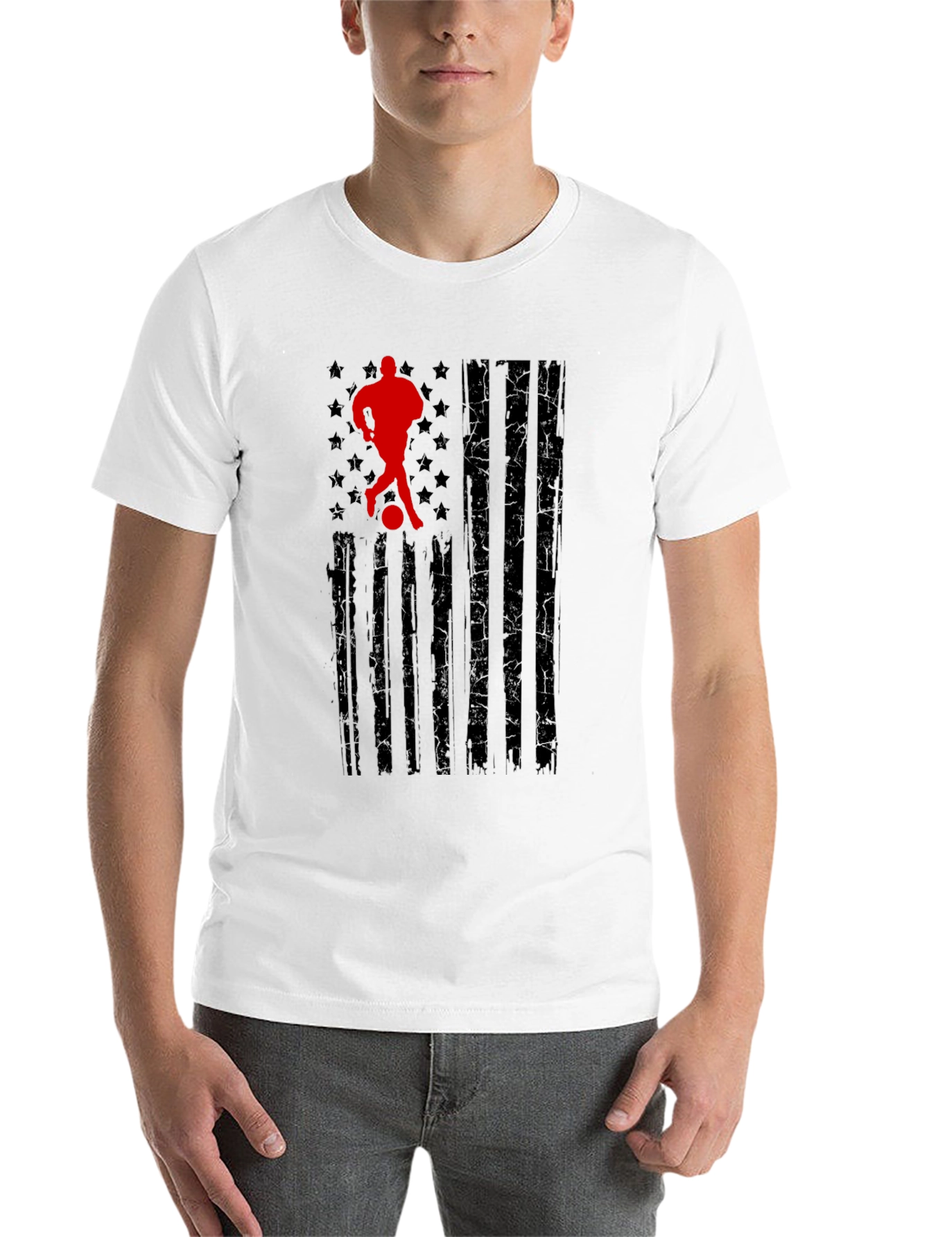 Black Soccer American Flag T-Shirt view 14