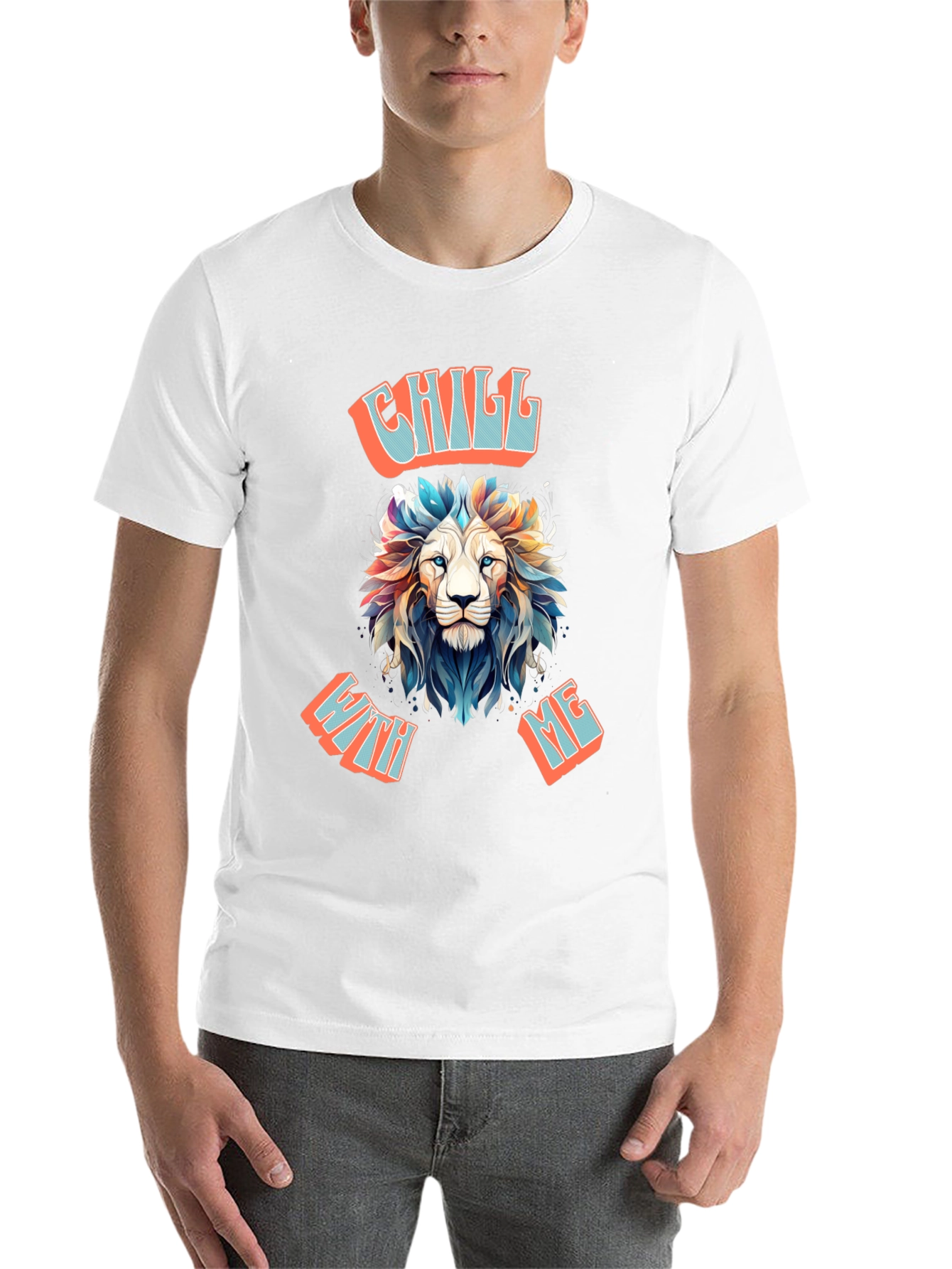 Chill With Me Lion Graphic Tee - Relaxed Vibe Shirt - 14