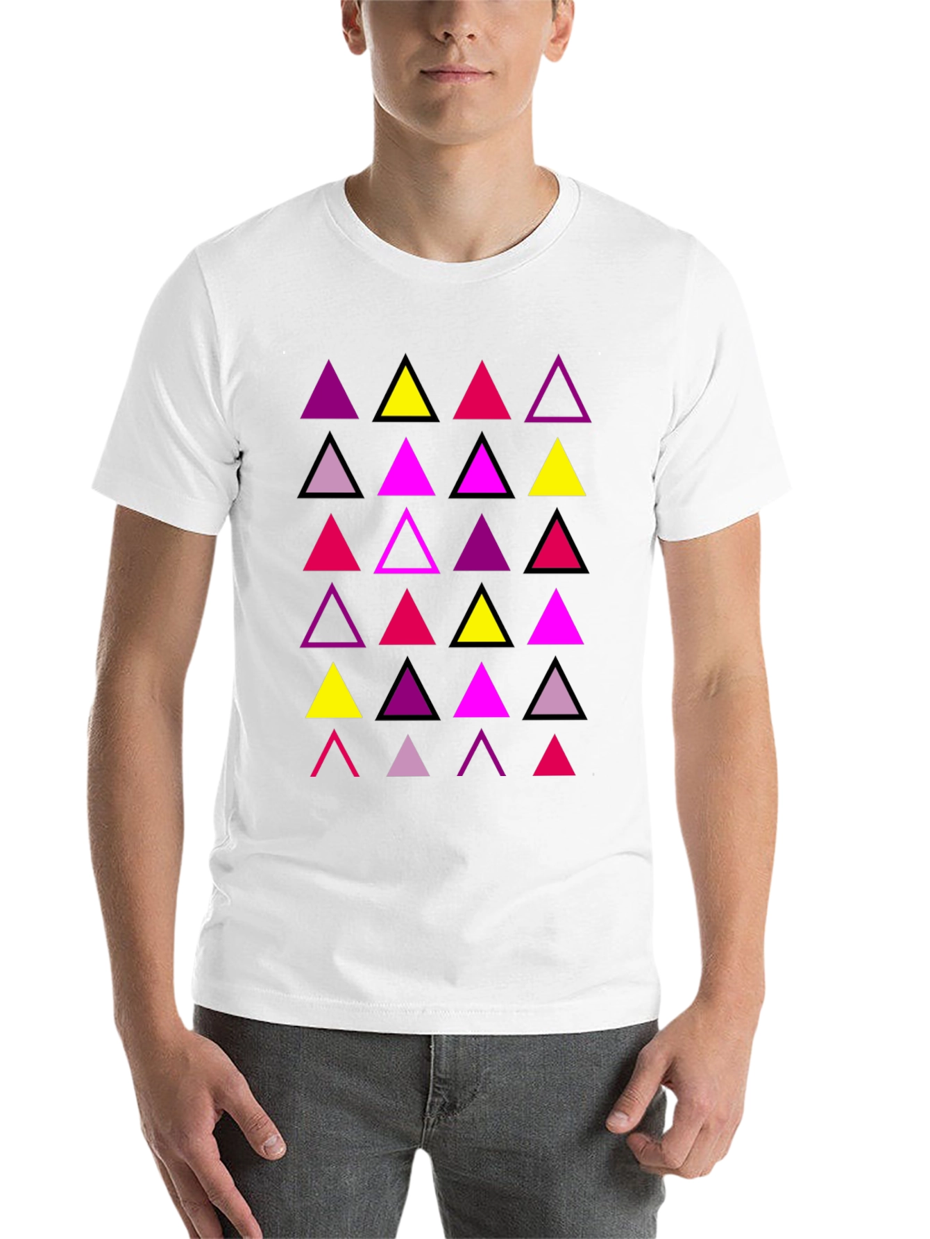 Black Geometric Triangle Print Men's T-Shirt view 14