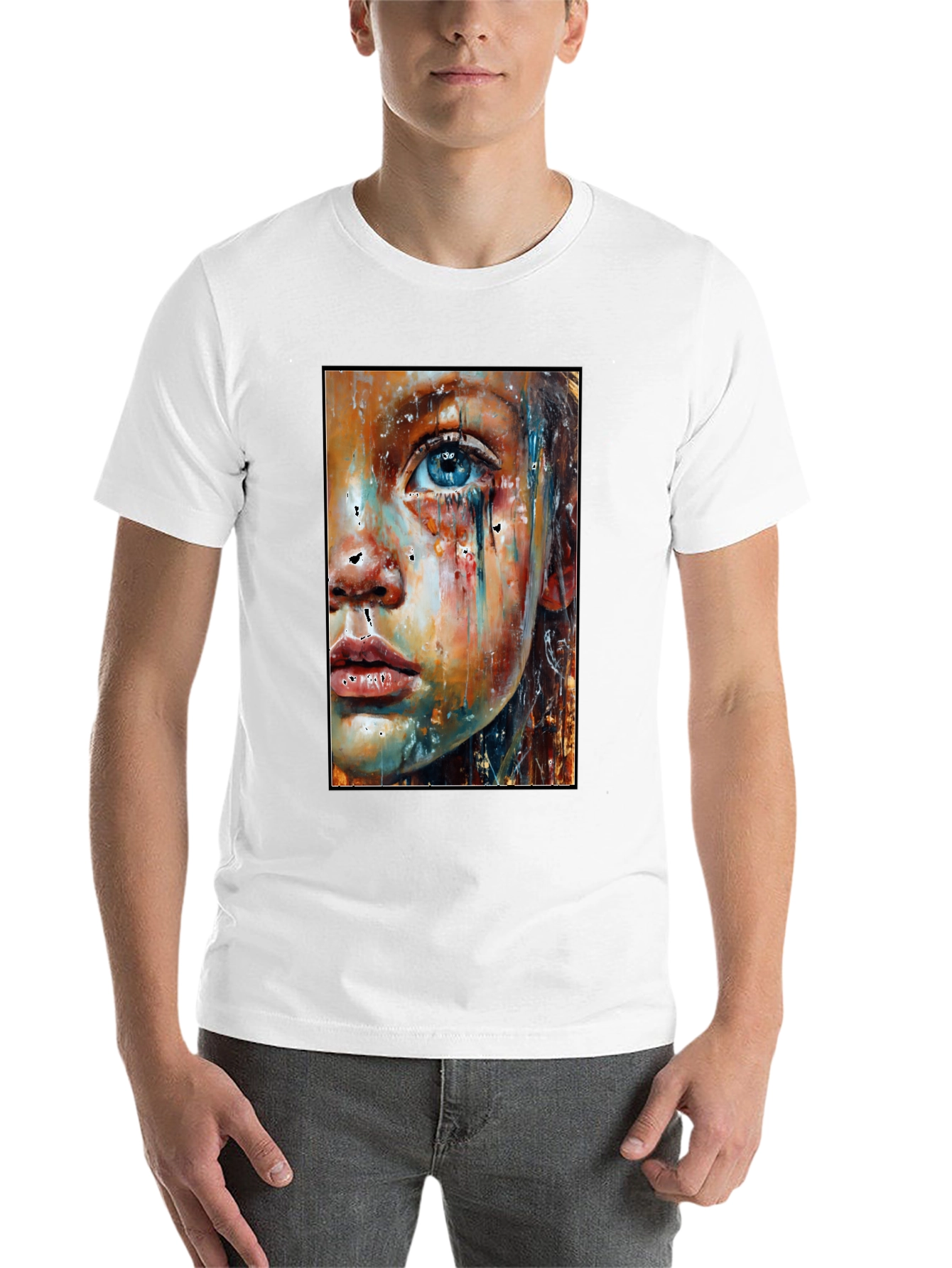 Black Abstract Face Art T-Shirt - Expressive Unisex Tee view 14