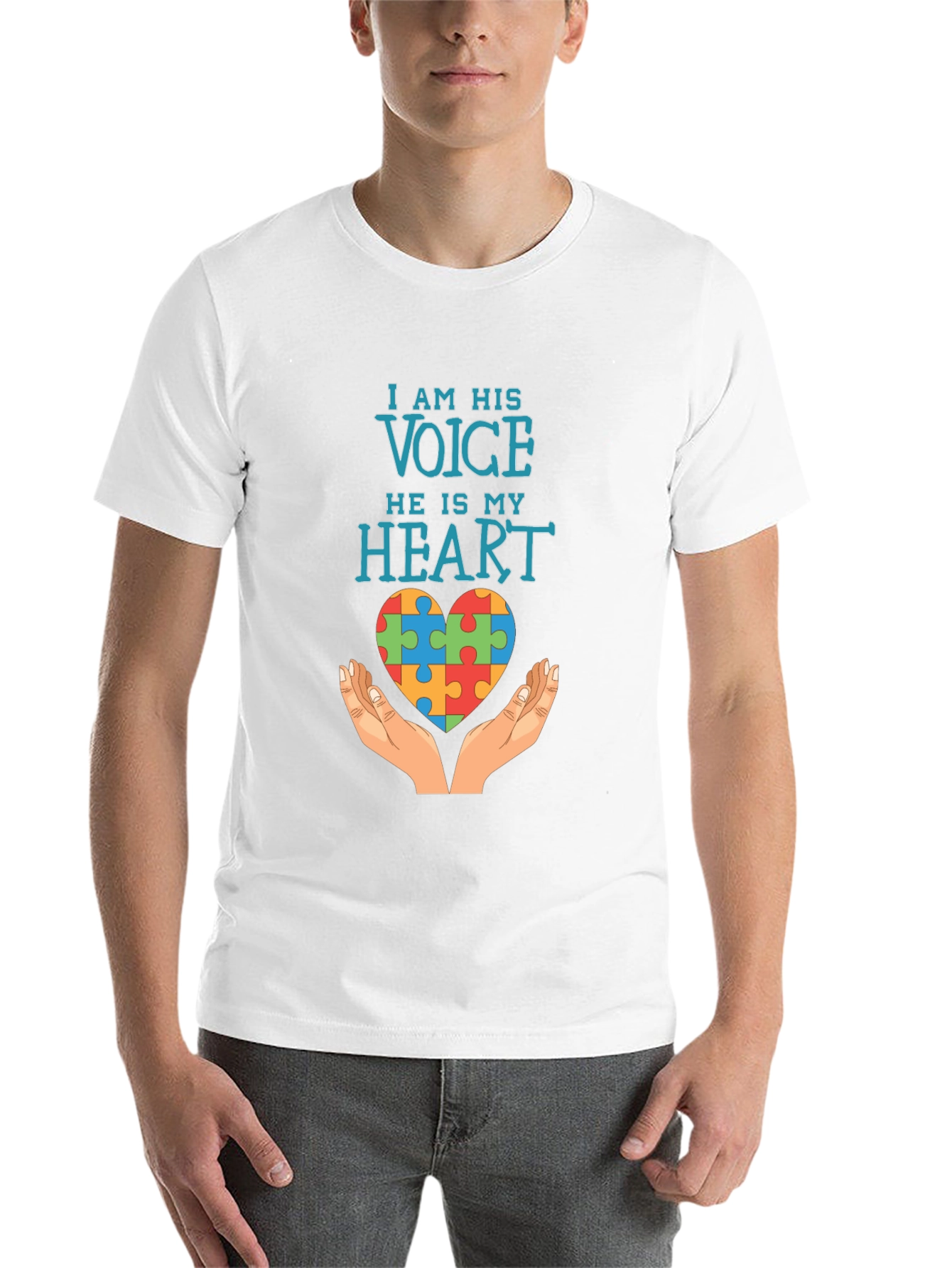 Black Autism Awareness T-Shirt: I Am His Voice, He Is My Heart view 14