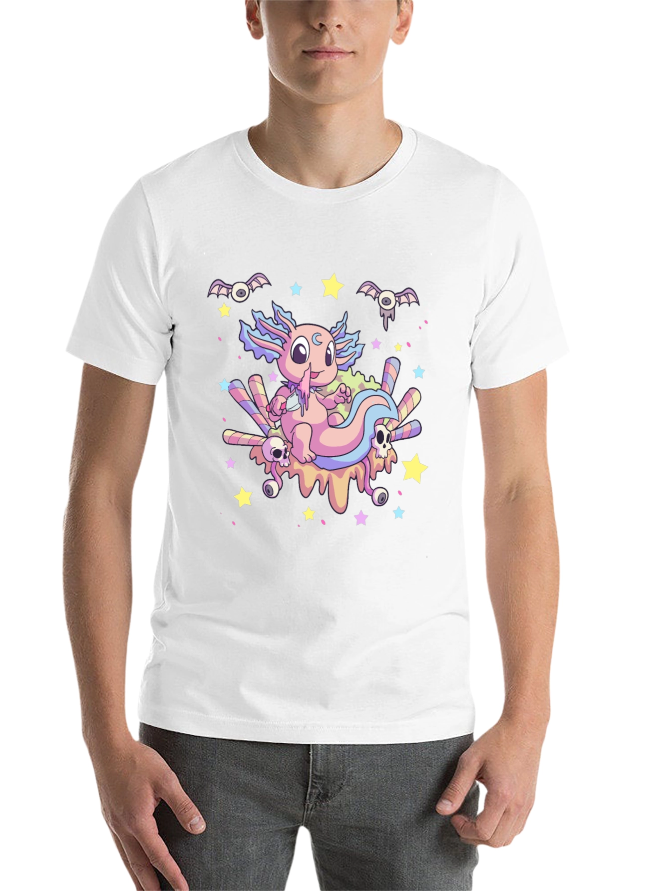 Black Cute Axolotl Kawaii Goth T-Shirt view 14