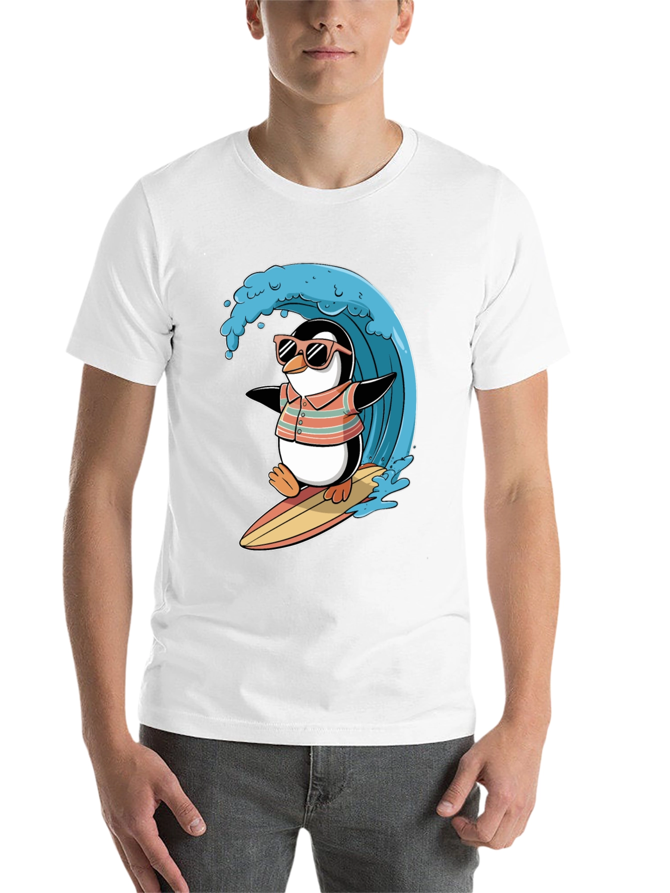 Black Surfing Penguin Graphic Tee view 14