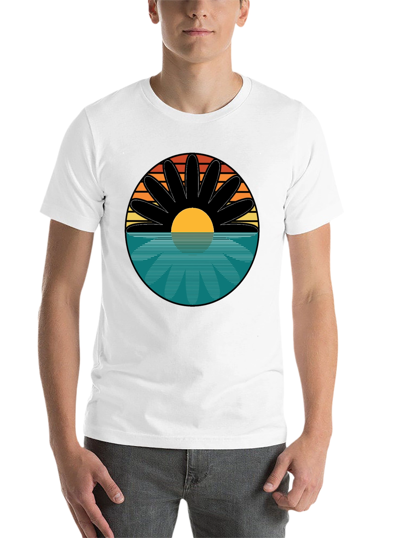Black Sunset Flower Graphic T-Shirt - Retro Style Tee view 14