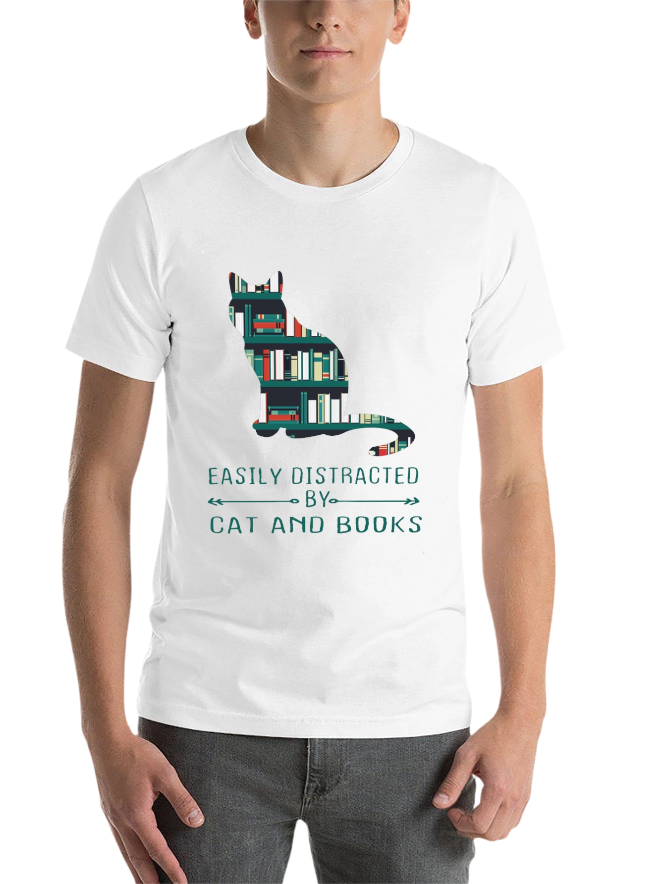 Black Cat and Books T-Shirt - Easily Distracted Tee view 14