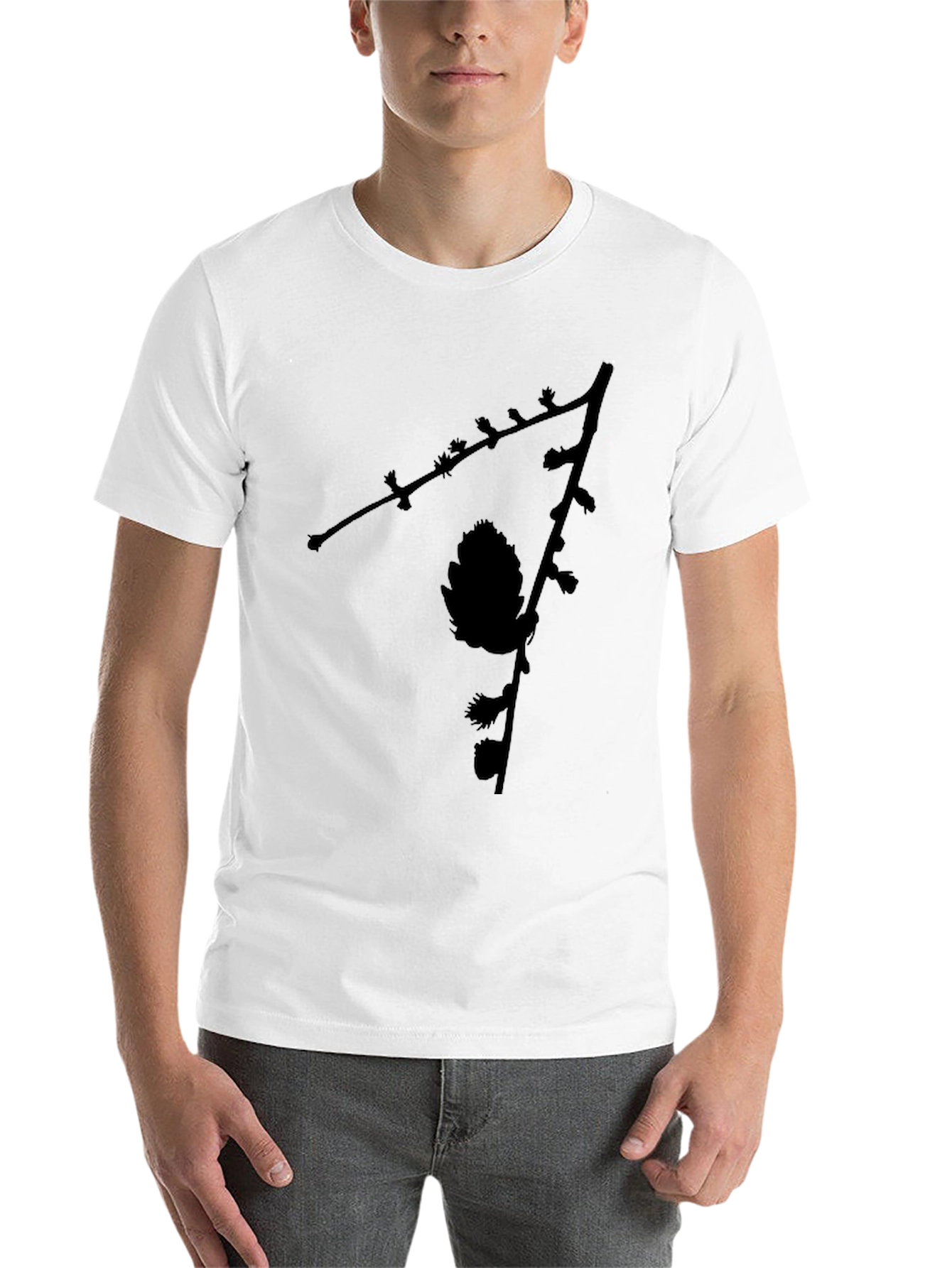 Black Black Pinecone Branch Graphic Tee - Nature Inspired Menswear view 14