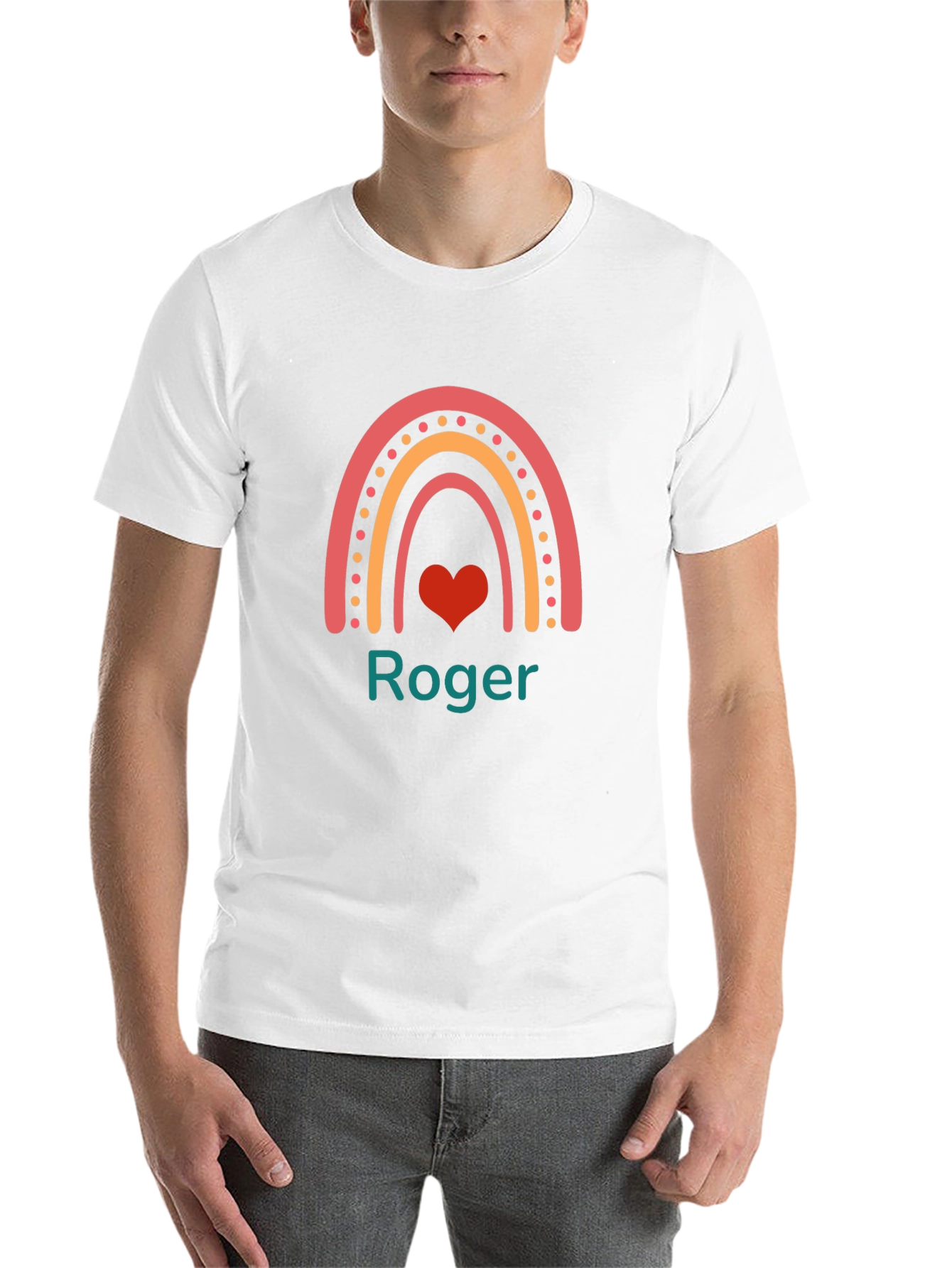 Black Personalized "Roger" Rainbow Heart T-Shirt view 14
