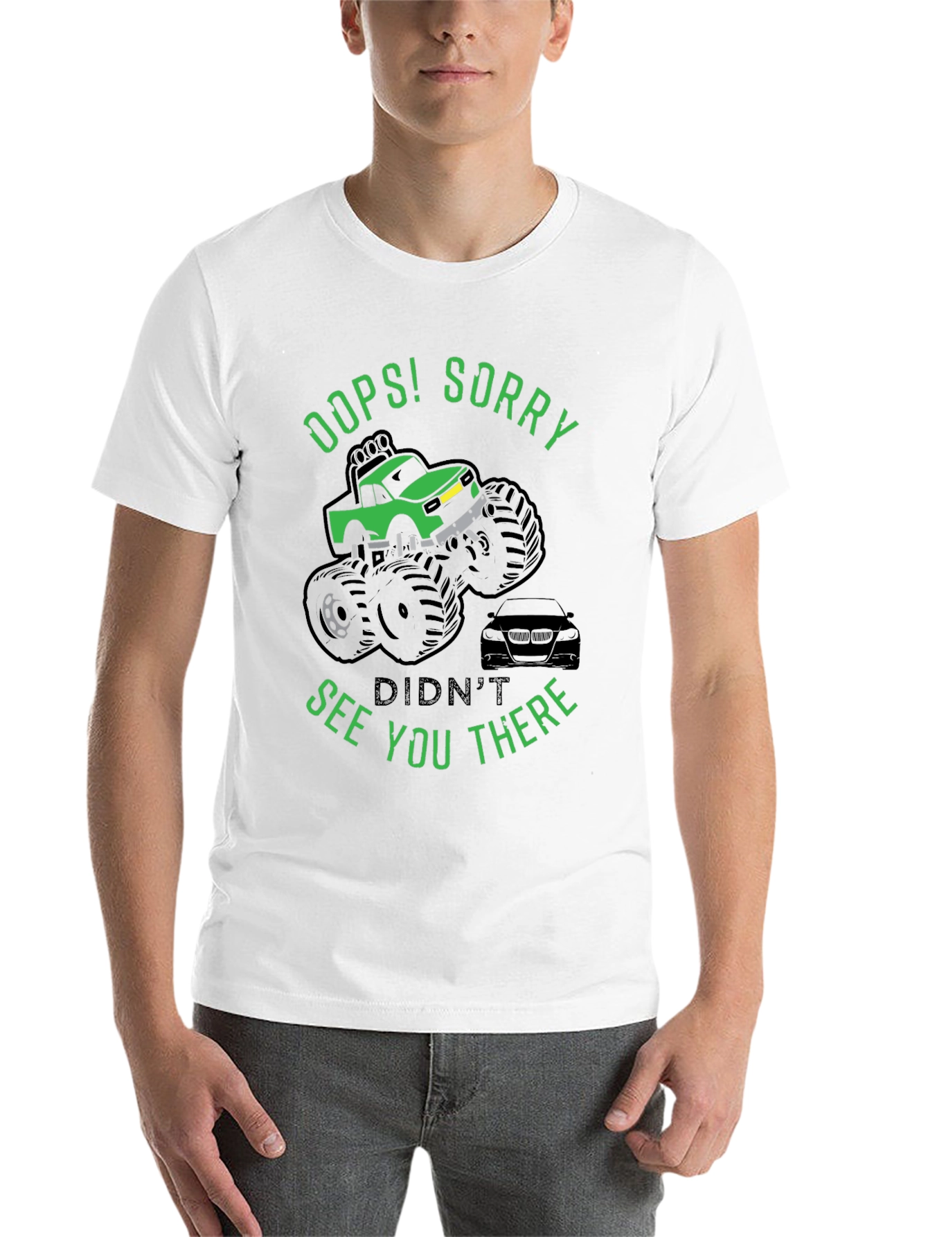 Black Oops! Sorry Funny Monster Truck T-Shirt view 14