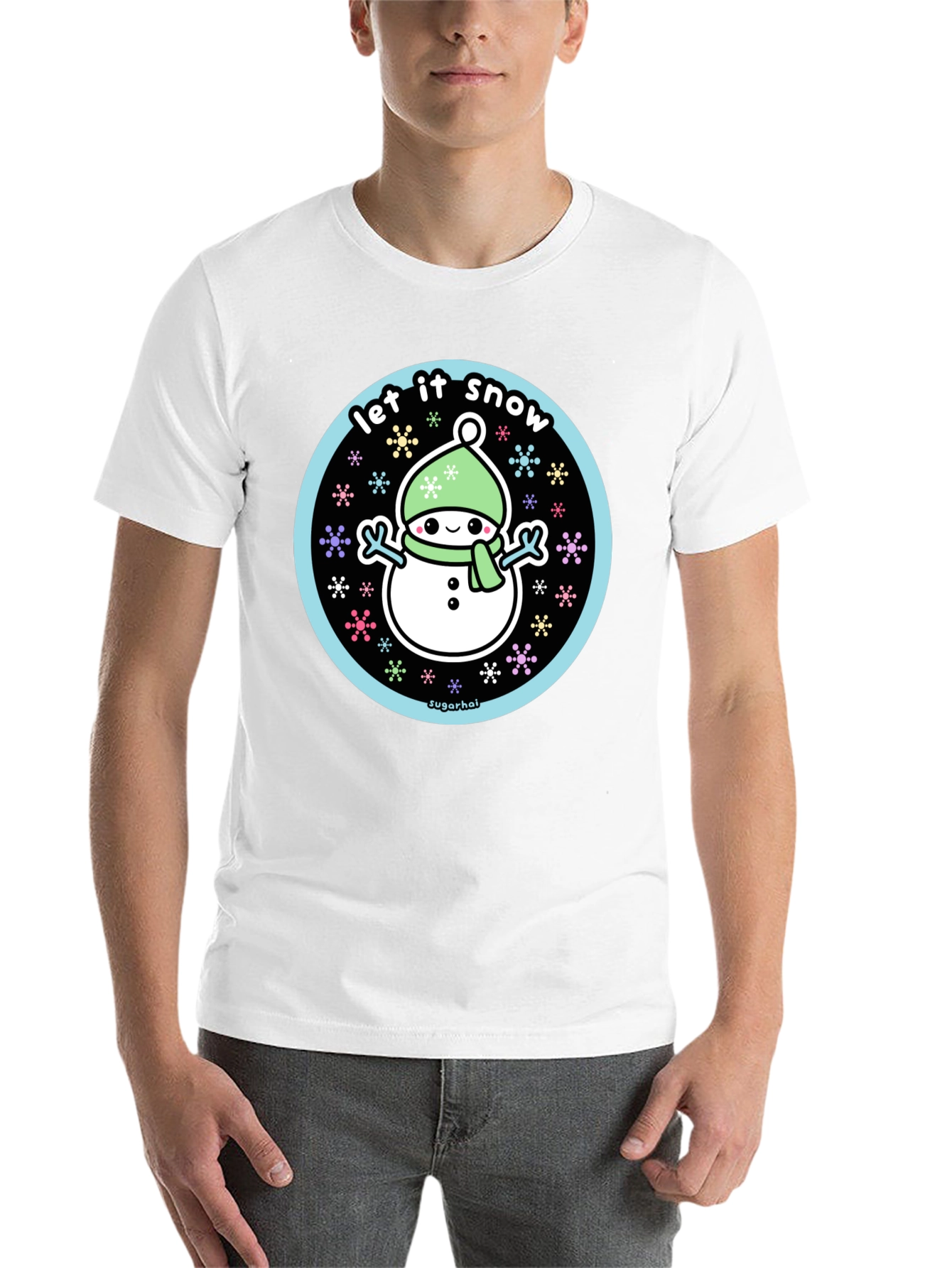 Black Kawaii Snowman Let It Snow Graphic Tee view 14