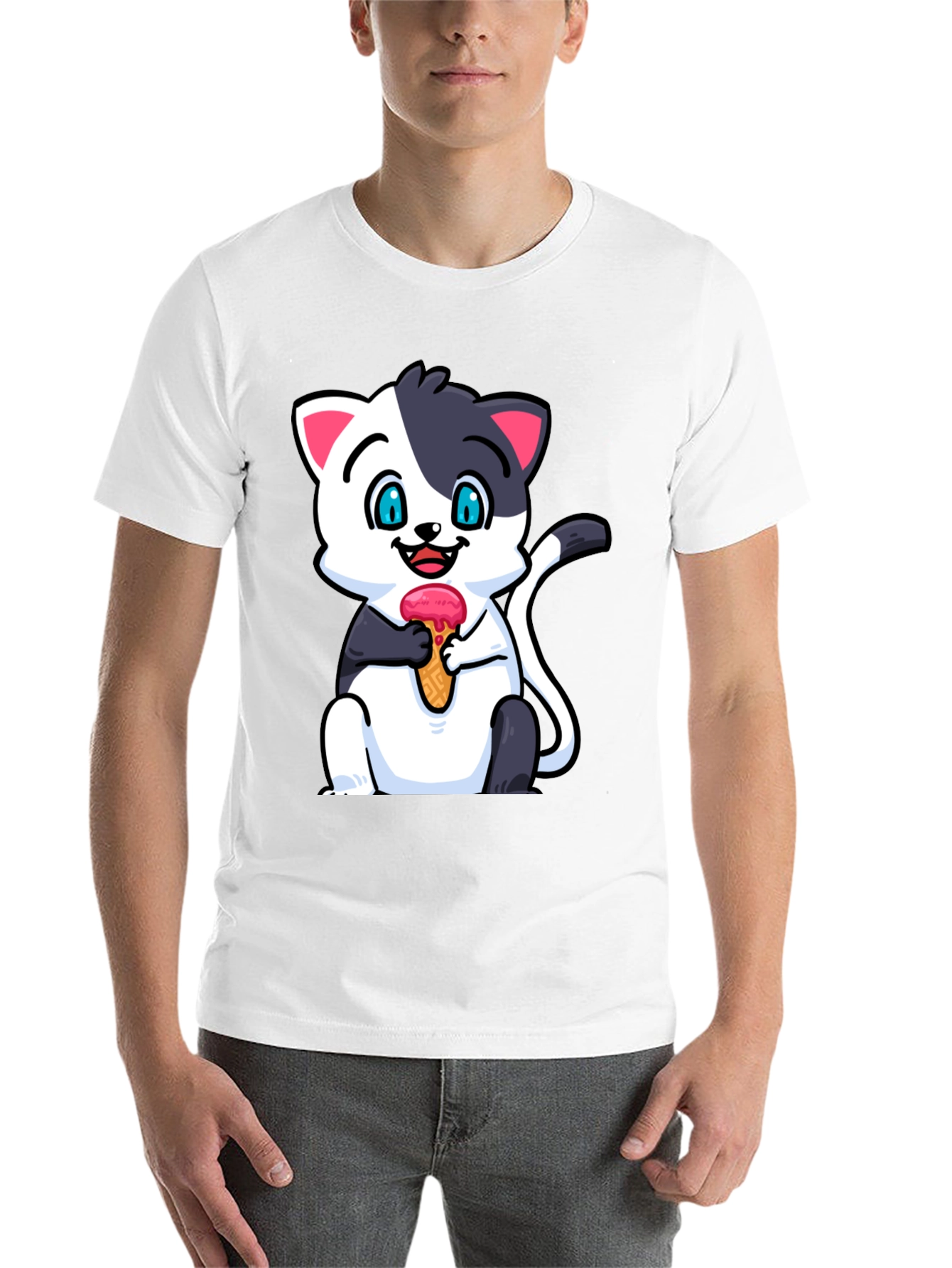 Black Cute Cat Ice Cream T-Shirt view 14