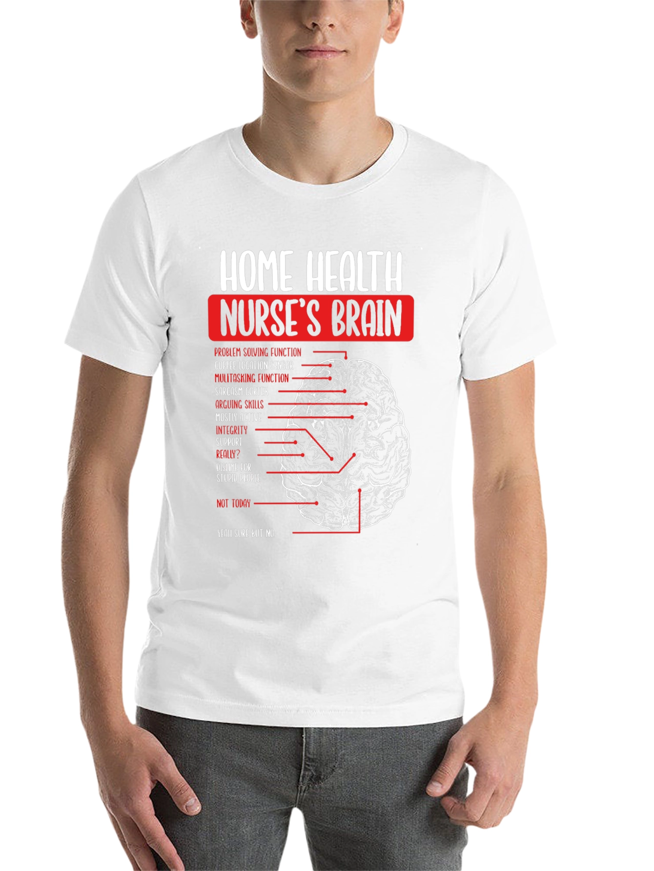 Black Home Health Nurse's Brain T-Shirt - Humorous Nursing Tee view 14