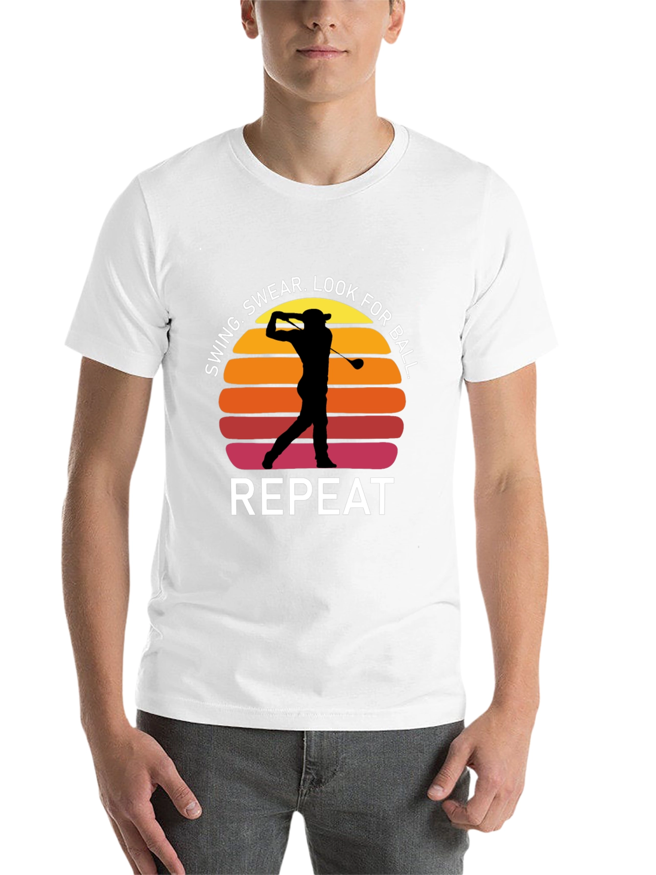 Black Golf Swing Repeat T-Shirt - Funny Golfer Tee view 14