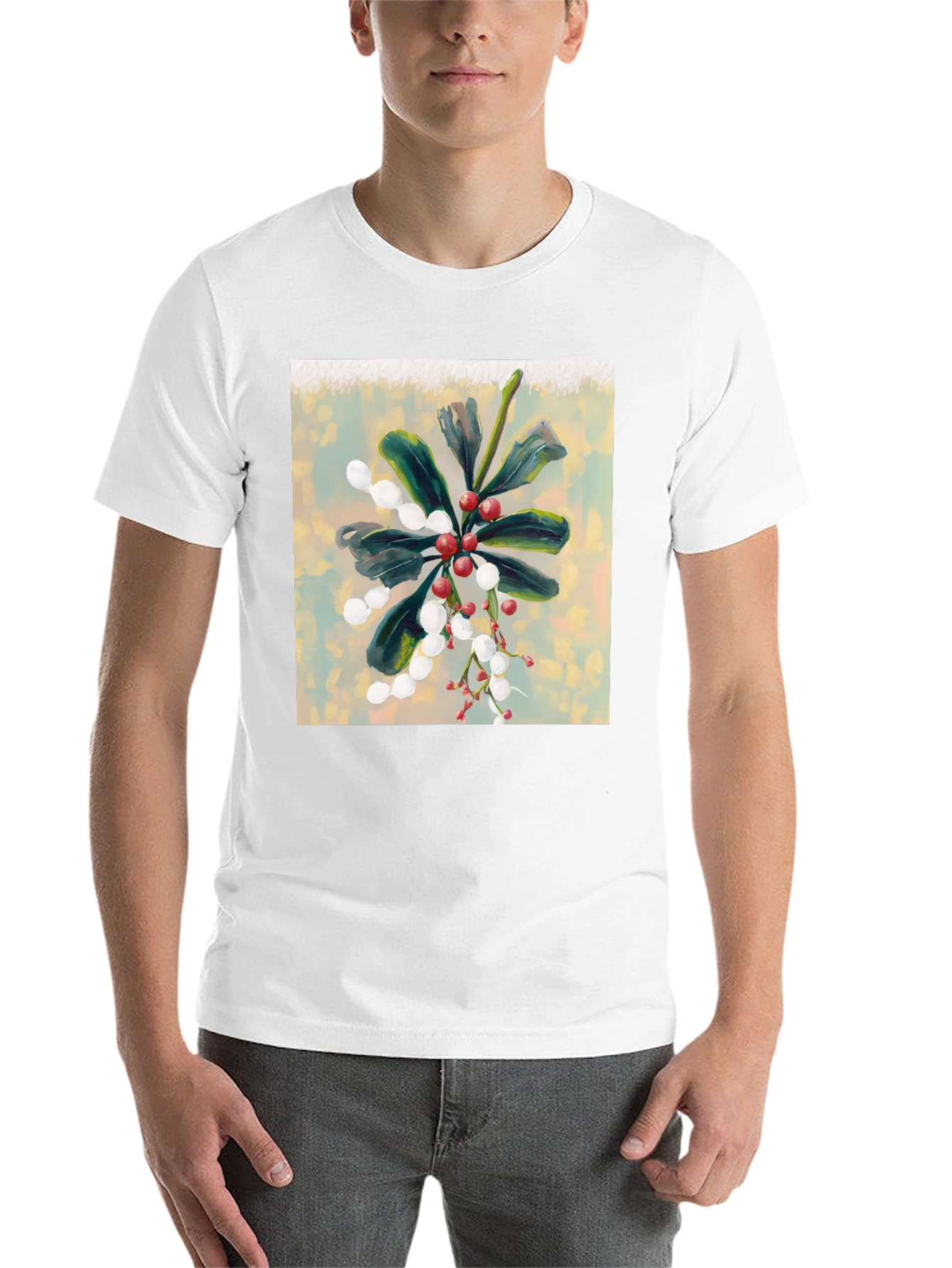 Black Botanical Berry Art Print Tee view 14