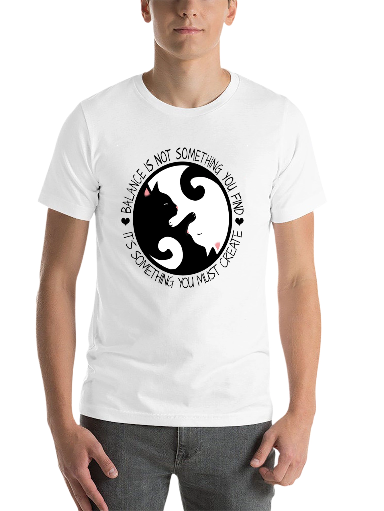 Black Yin Yang Cats Graphic T-Shirt Balance and Harmony view 14