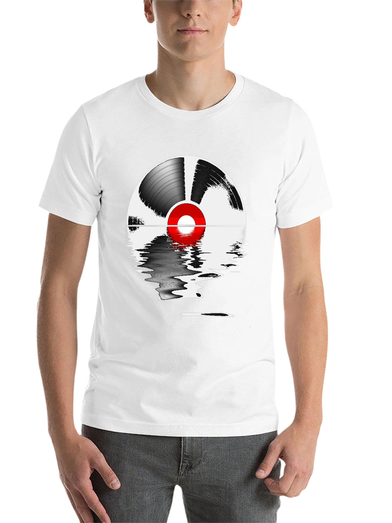 Black Vinyl Record Reflection Graphic Tee view 14