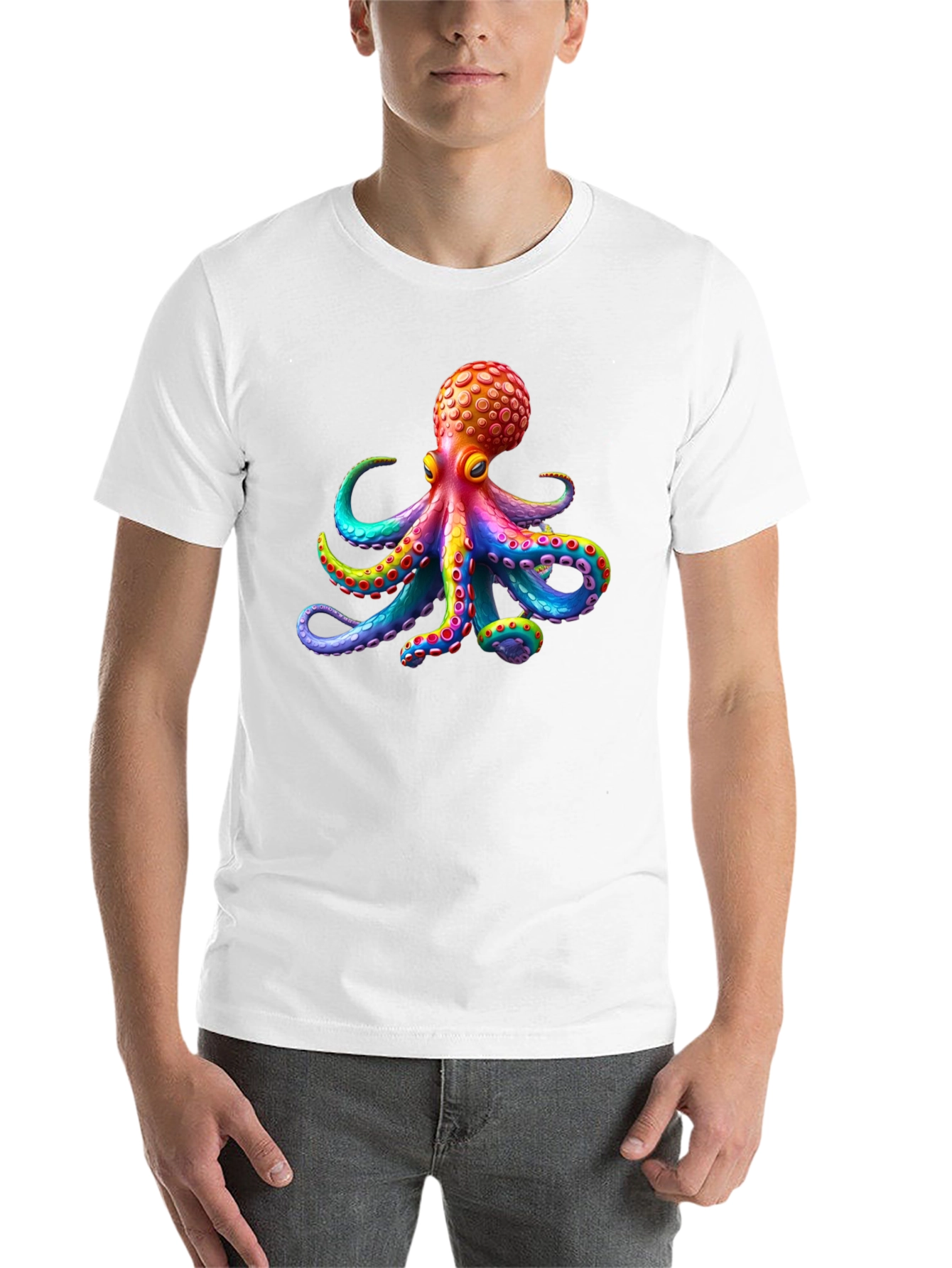 Black Rainbow Octopus Graphic Tee - Black Cotton T-Shirt view 14