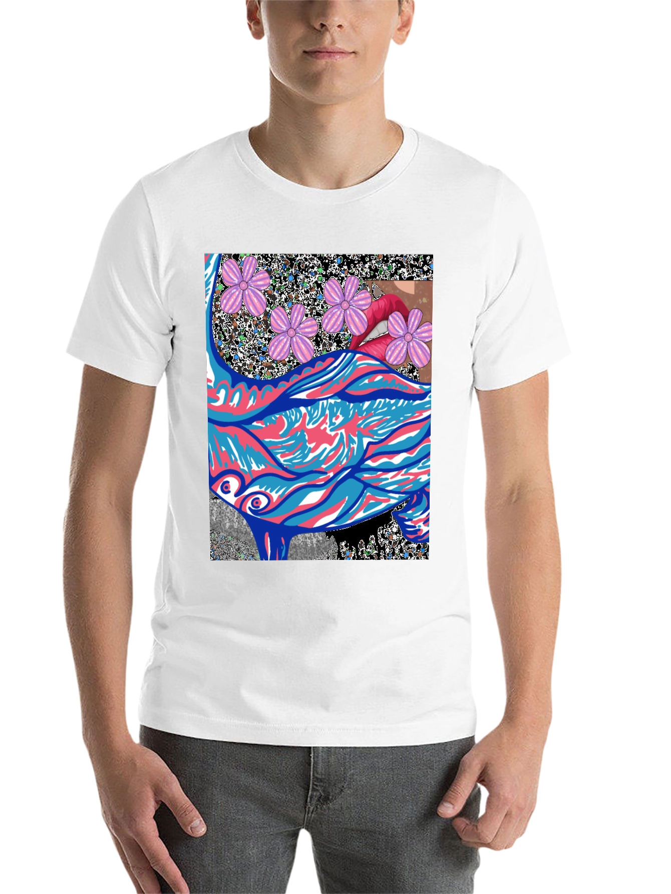 Black Abstract Floral Lips Graphic Tee - Men's Black T-Shirt view 14