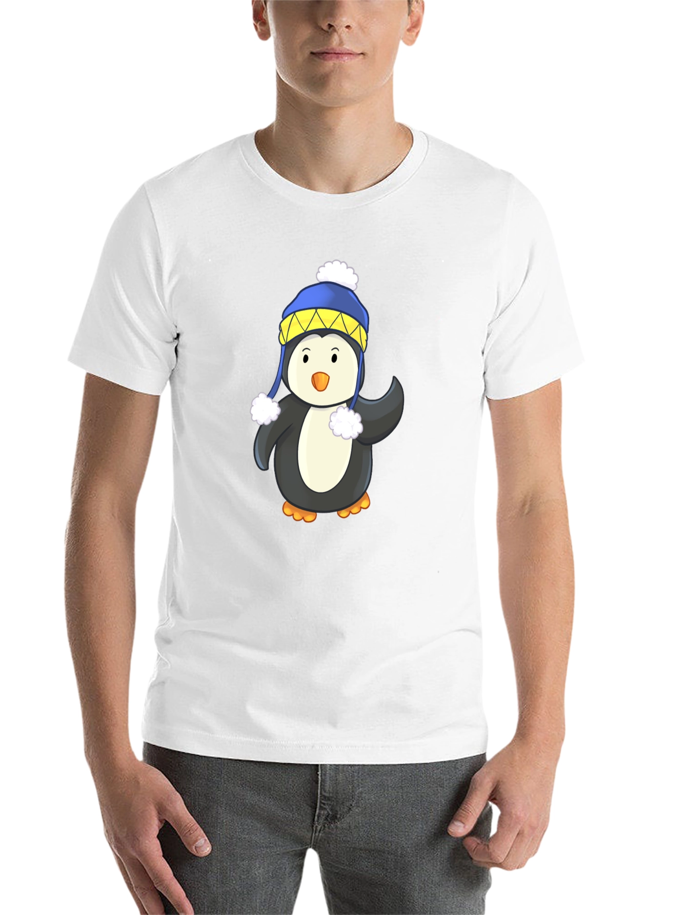 Black Penguin with Winter Hat Black T-Shirt view 14