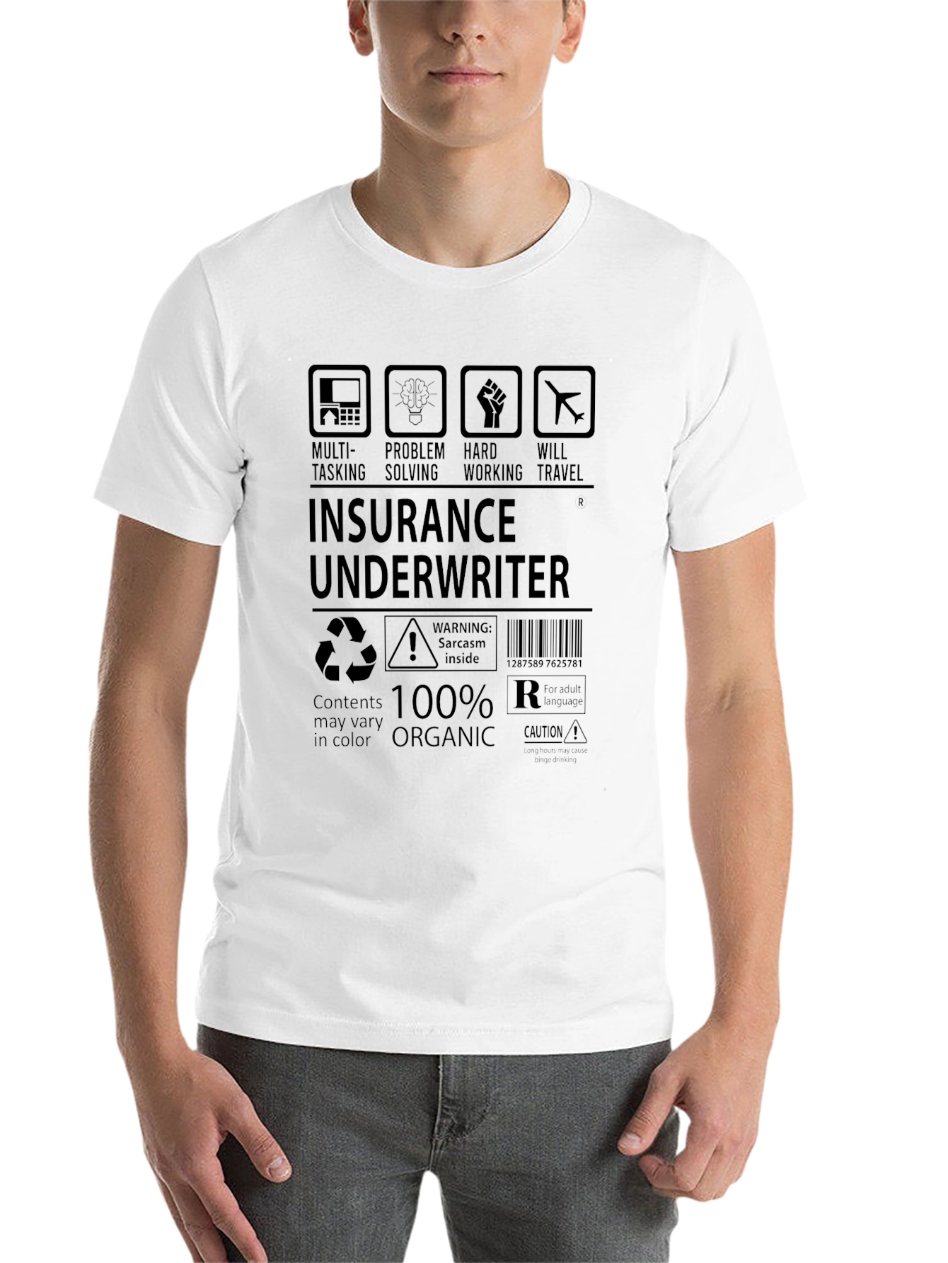 Black Insurance Underwriter 100% Organic Black T-Shirt view 14