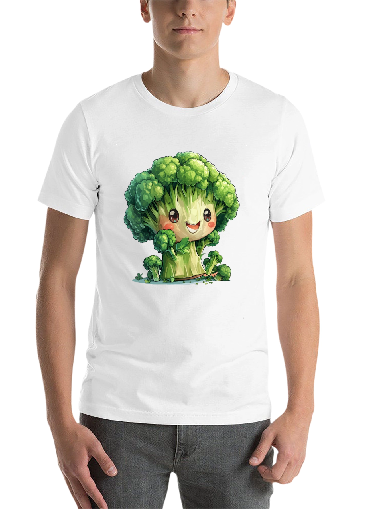 Black Cute Broccoli Cartoon Black T-Shirt view 14