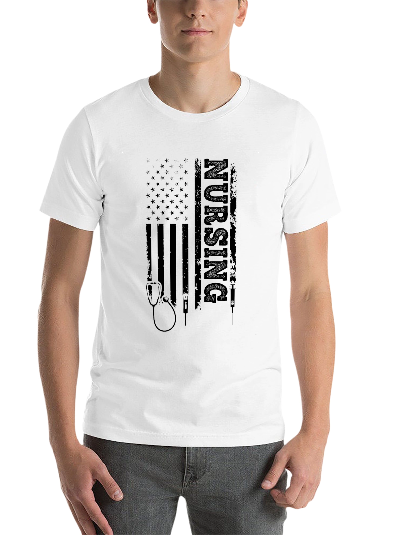 Black Nursing American Flag Graphic Tee view 14