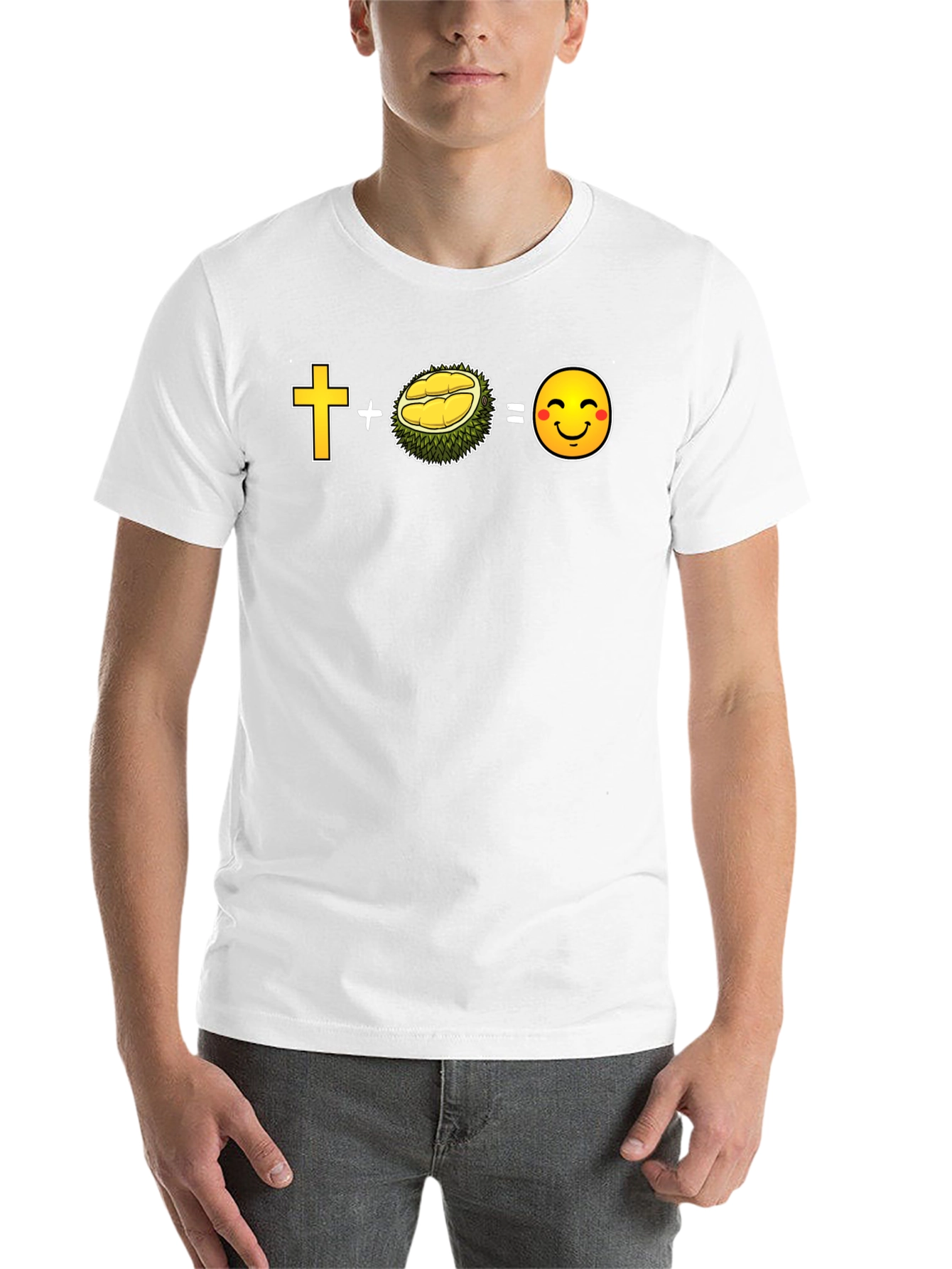 Black Cross Plus Durian Equals Smiley Face Black T-Shirt view 14