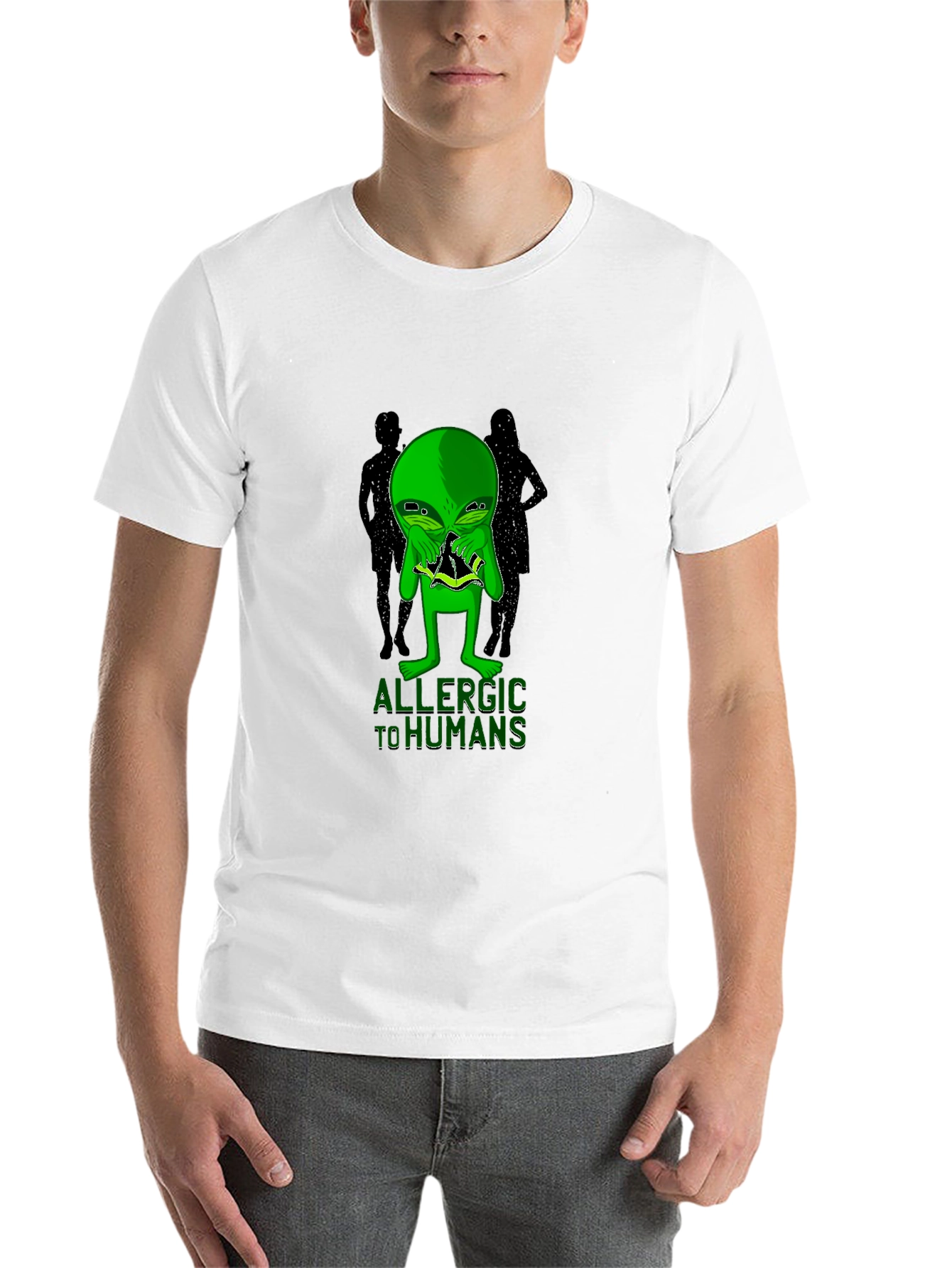 Black Allergic to Humans Alien Graphic T-Shirt view 14