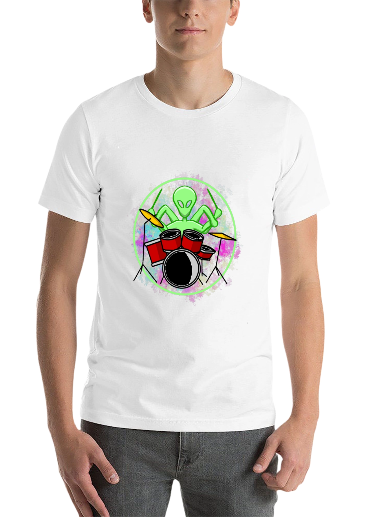 Black Alien Drummer Graphic Tee - Black Cotton T-Shirt view 14