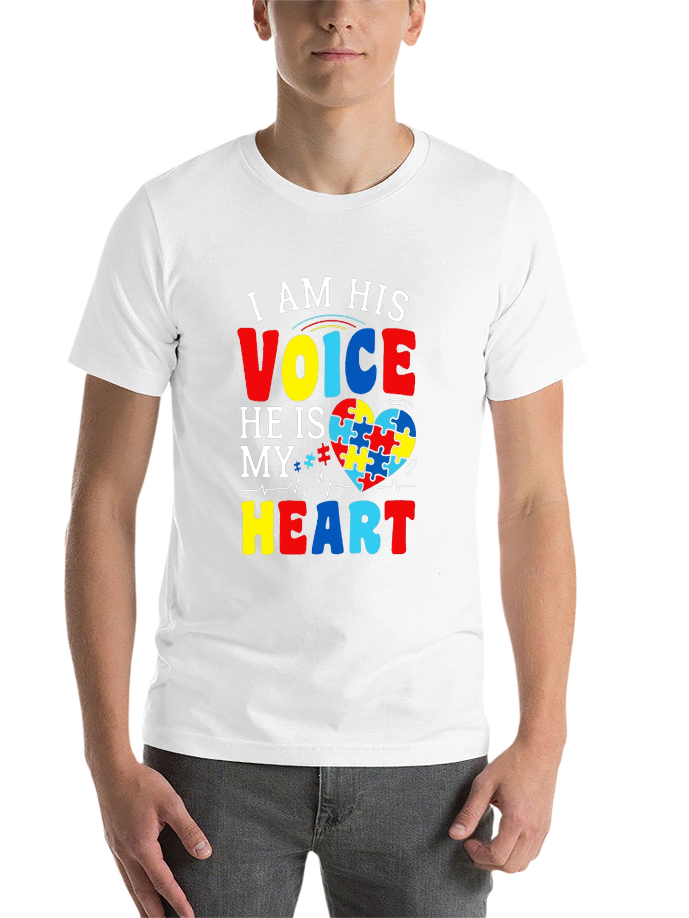 Black Autism Awareness T-Shirt - I am His Voice, He is My Heart view 14