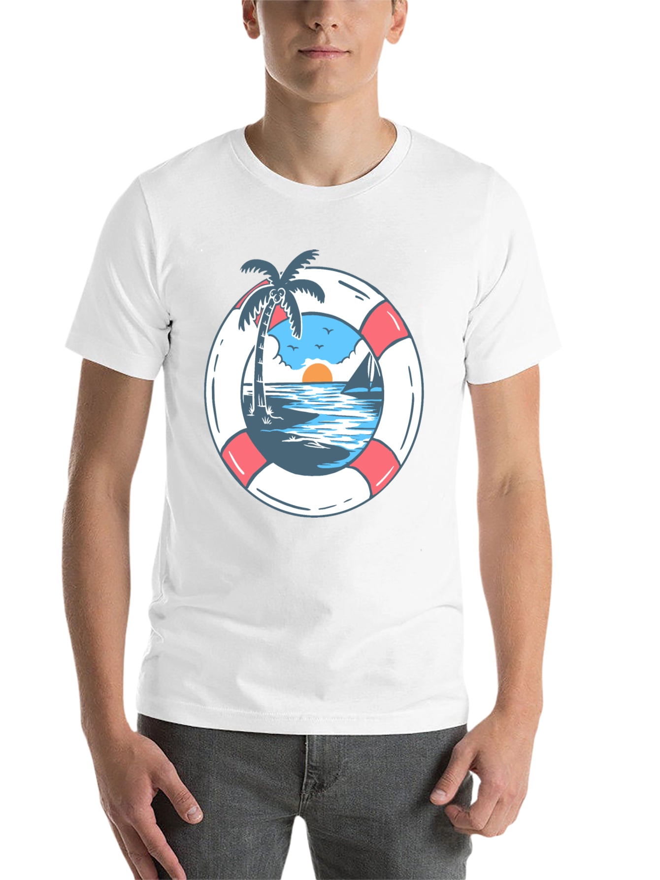 Tropical Beach Life Preserver Graphic Tee - 14