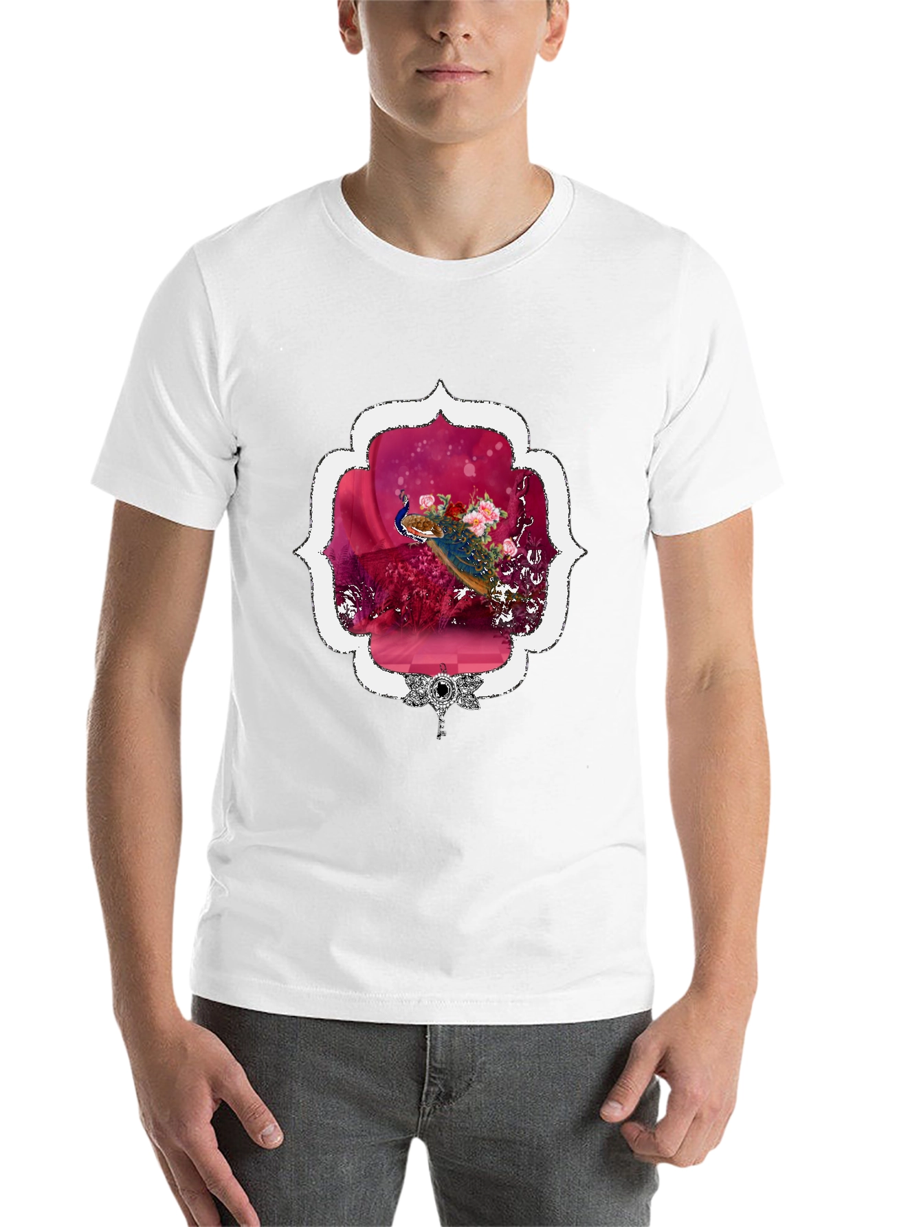 Black Floral Peacock Graphic Tee - Stylish & Unique view 14