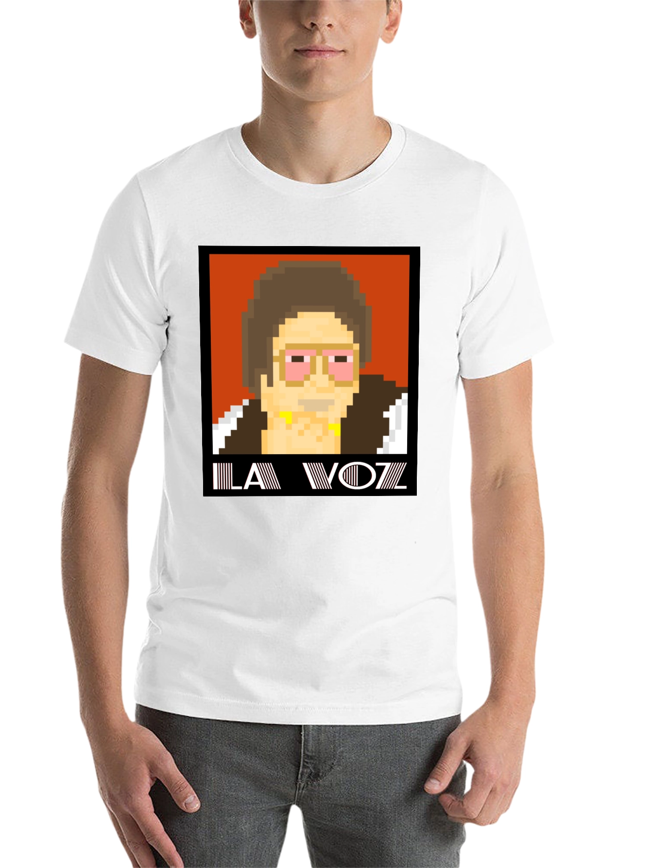 Black Retro Pixel Art T-Shirt: LA VOZZ view 14