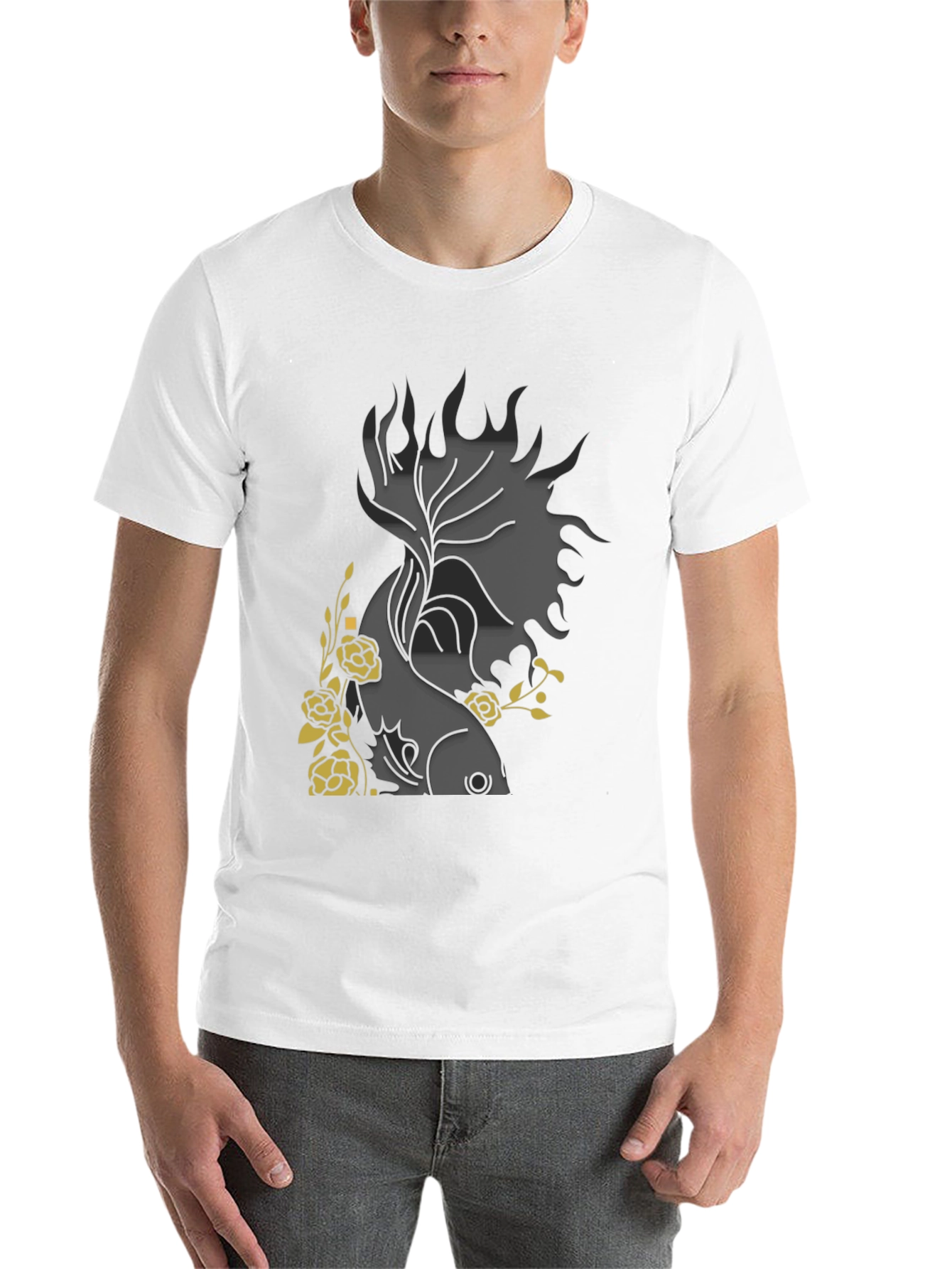 Black Floral Fish Graphic Black T-Shirt view 14